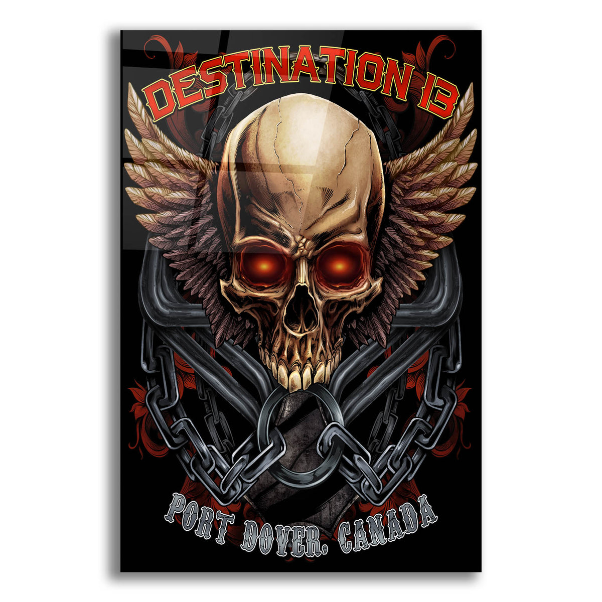 Epic Art 'Skull And Wings With Text' by Flyland Designs, Acrylic Glass Wall Art