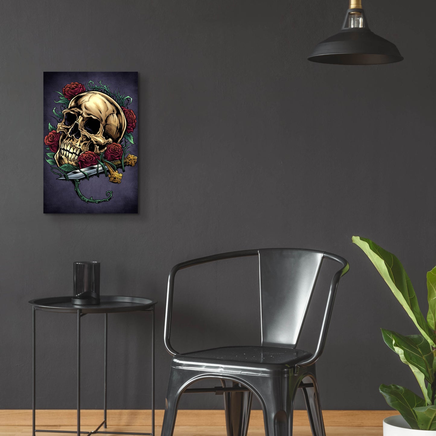 Epic Art 'Skull, Roses, And Dagger' by Flyland Designs, Acrylic Glass Wall Art,16x24