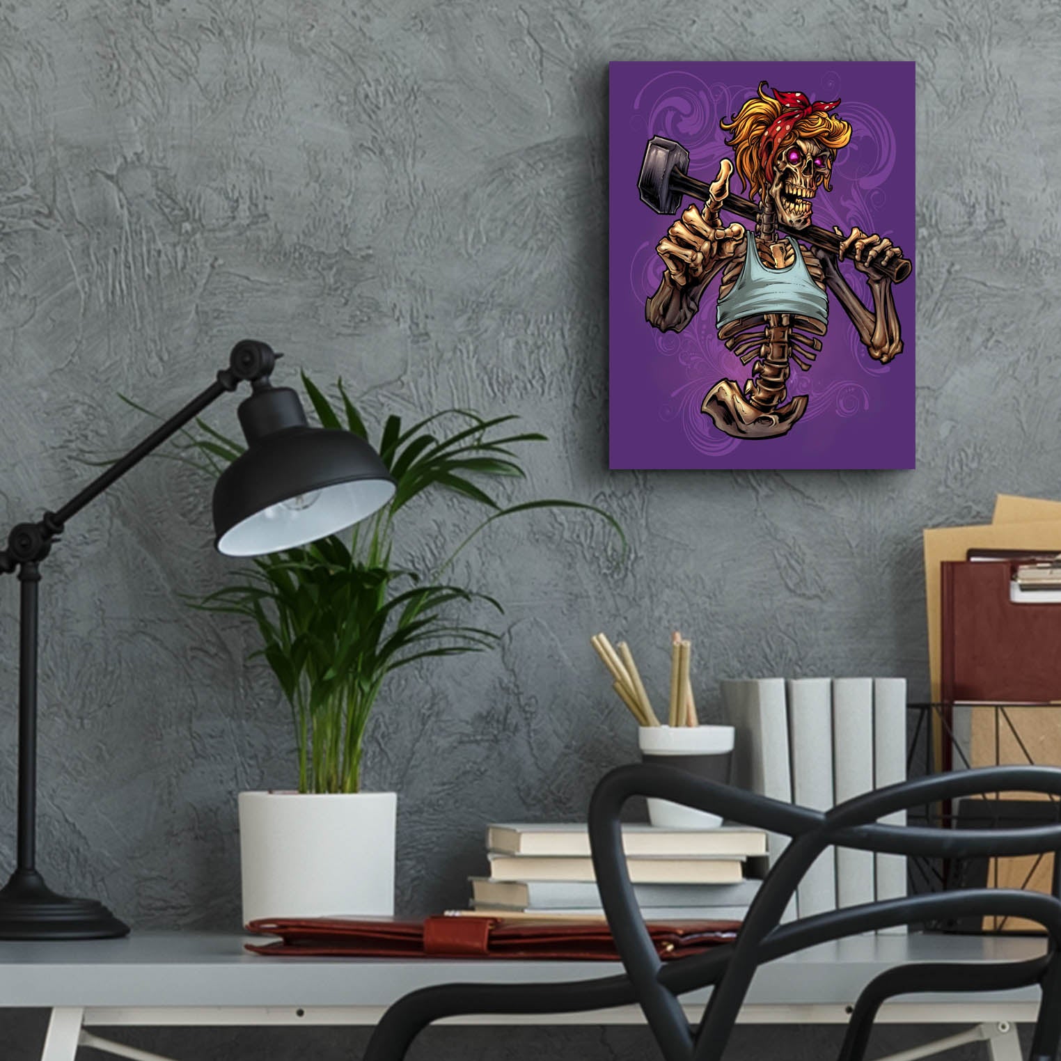 Epic Art 'Sledgehammer Skeleton Female' by Flyland Designs, Acrylic Glass Wall Art,12x16