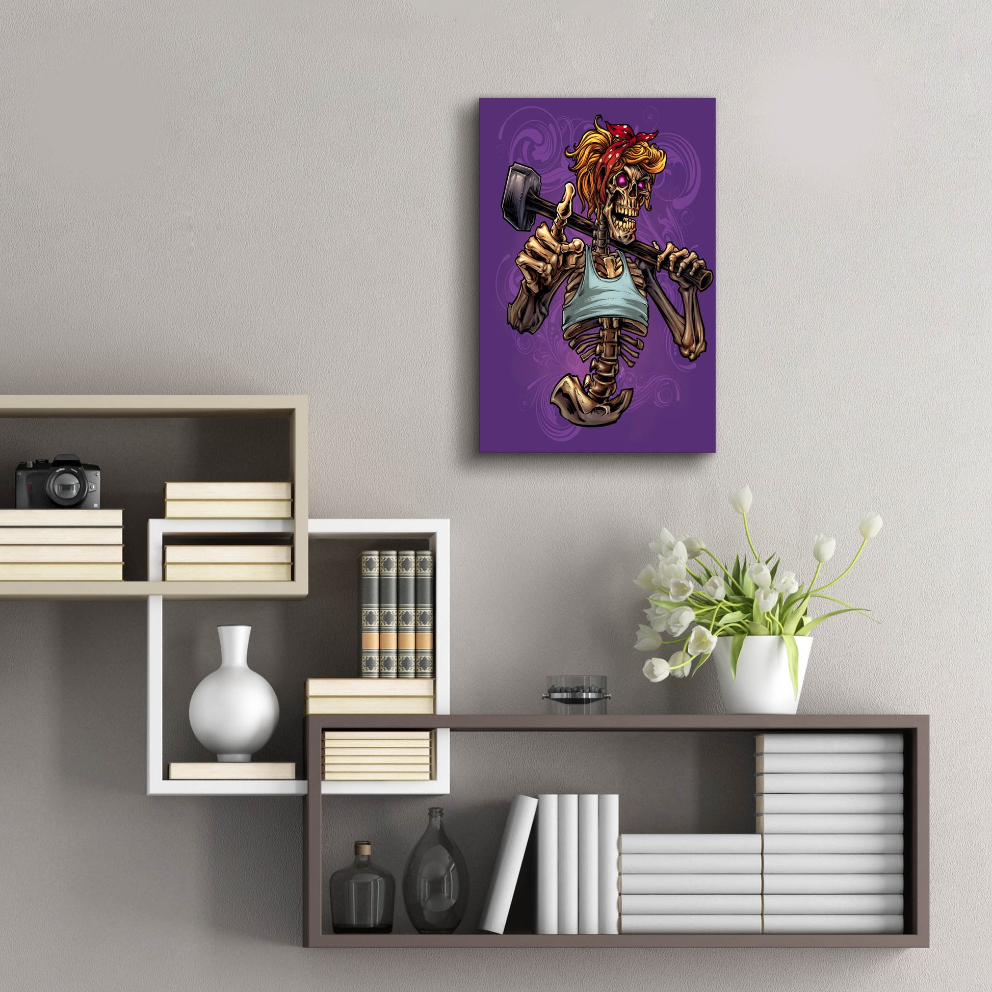 Epic Art 'Sledgehammer Skeleton Female' by Flyland Designs, Acrylic Glass Wall Art,16x24