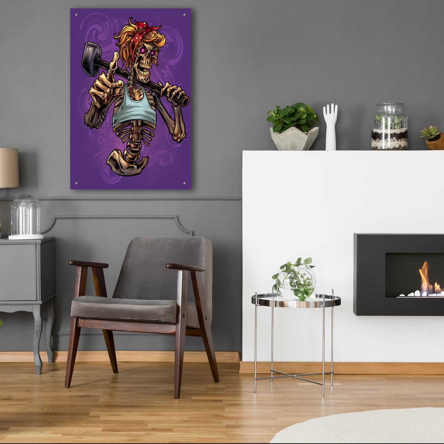 Epic Art 'Sledgehammer Skeleton Female' by Flyland Designs, Acrylic Glass Wall Art,24x36