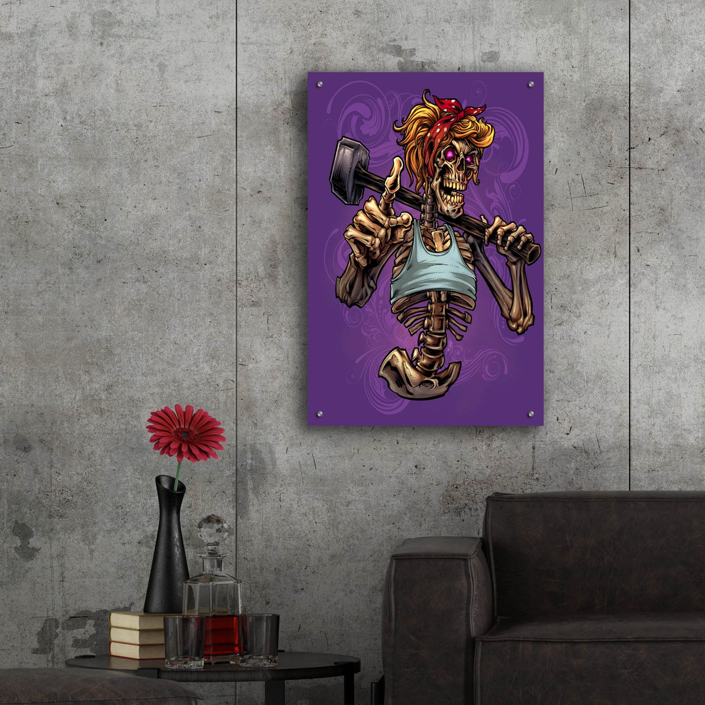 Epic Art 'Sledgehammer Skeleton Female' by Flyland Designs, Acrylic Glass Wall Art,24x36