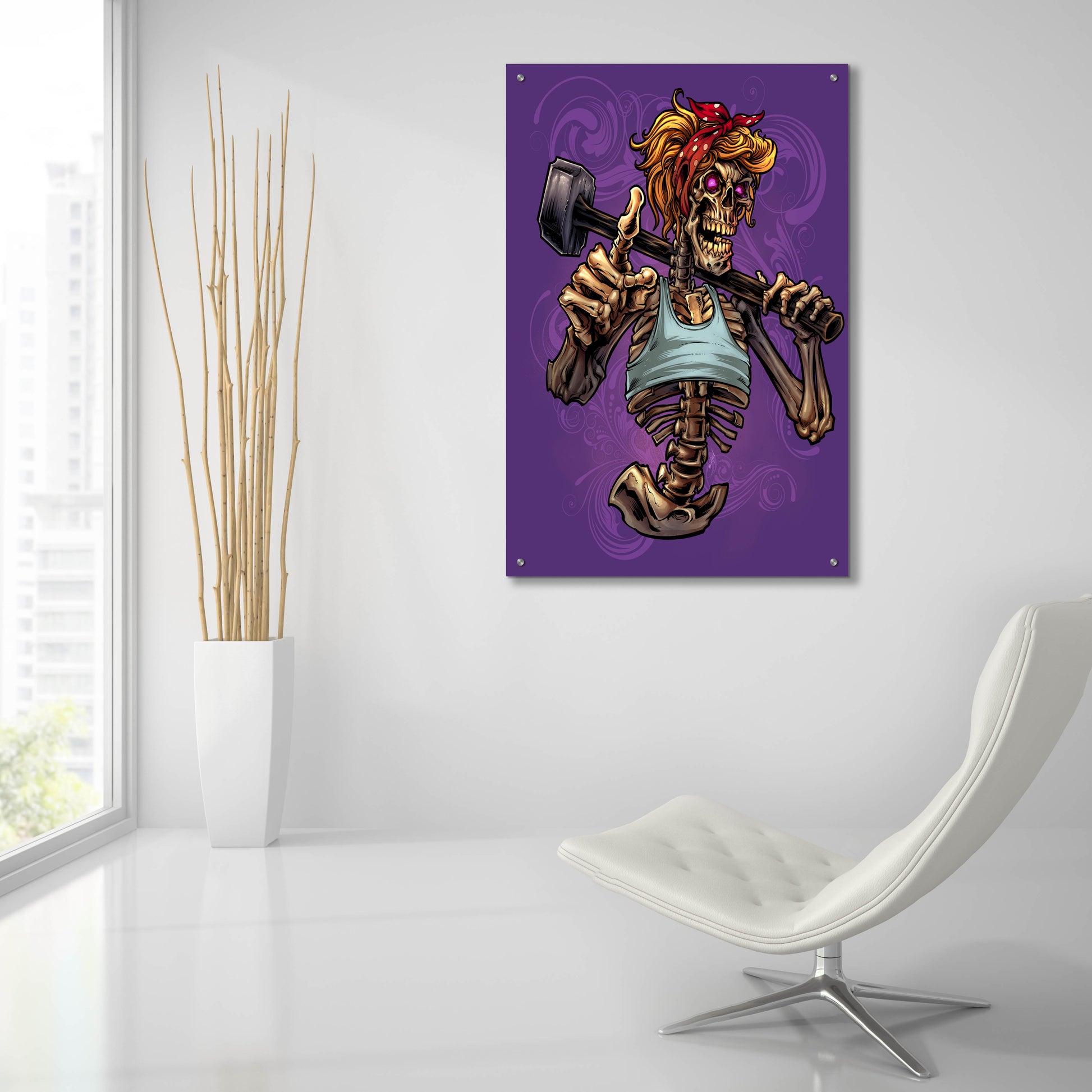 Epic Art 'Sledgehammer Skeleton Female' by Flyland Designs, Acrylic Glass Wall Art,24x36