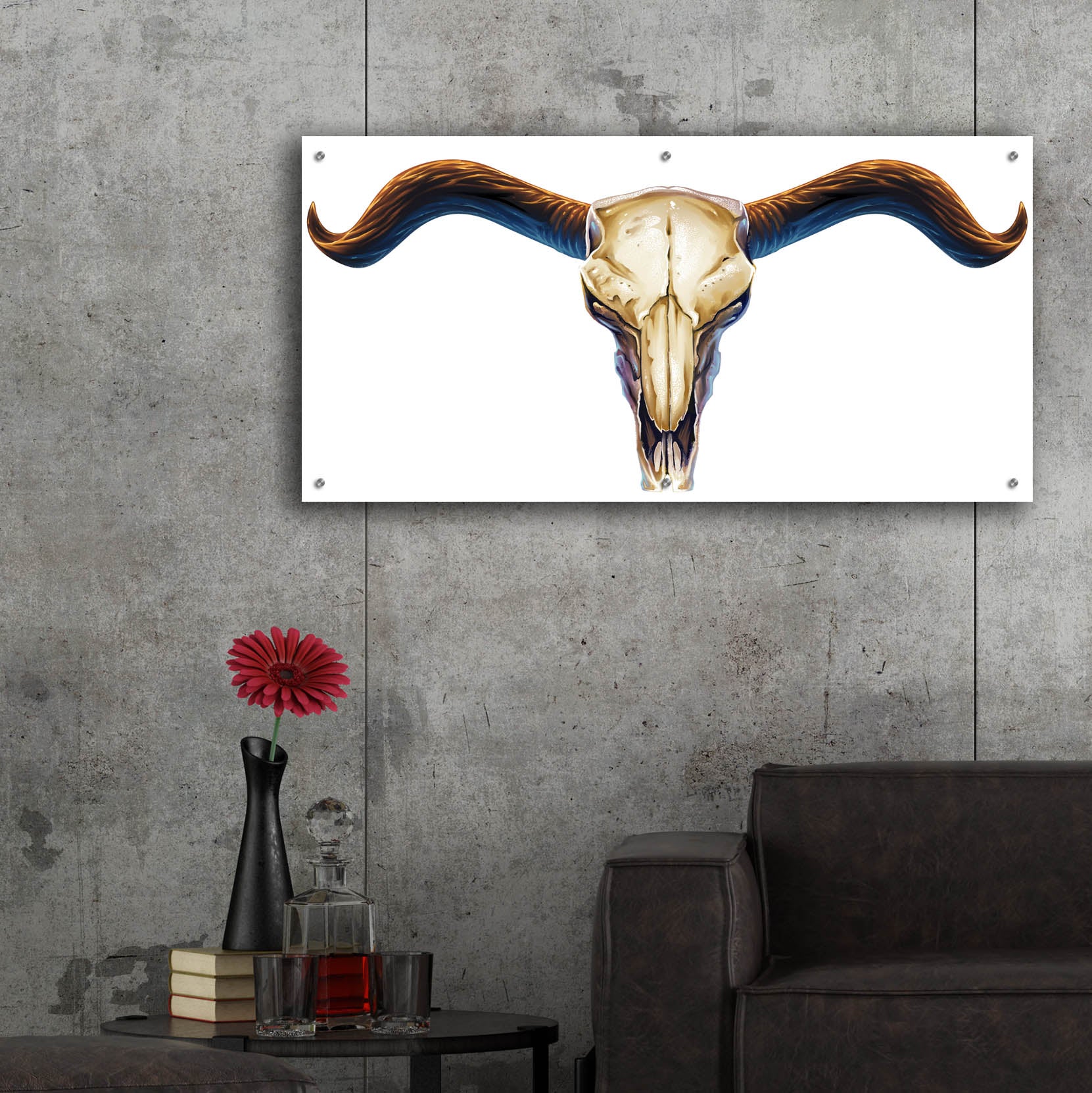 Epic Art 'Steer Skull 02' by Flyland Designs, Acrylic Glass Wall Art,48x24