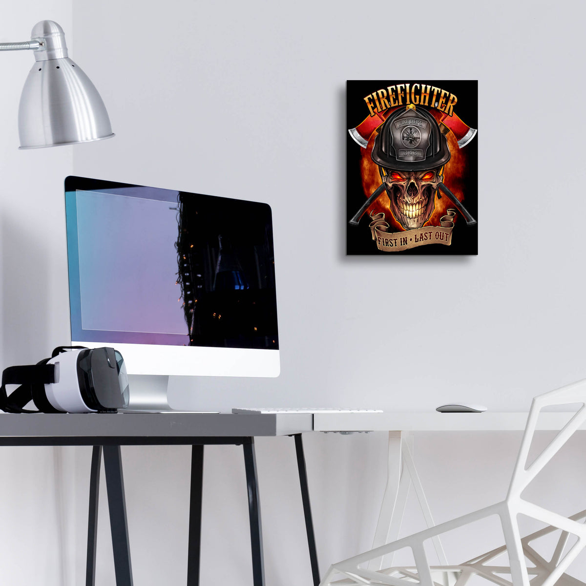 Epic Art 'Fire Fighter Skull' by Flyland Designs, Acrylic Glass Wall Art,12x16