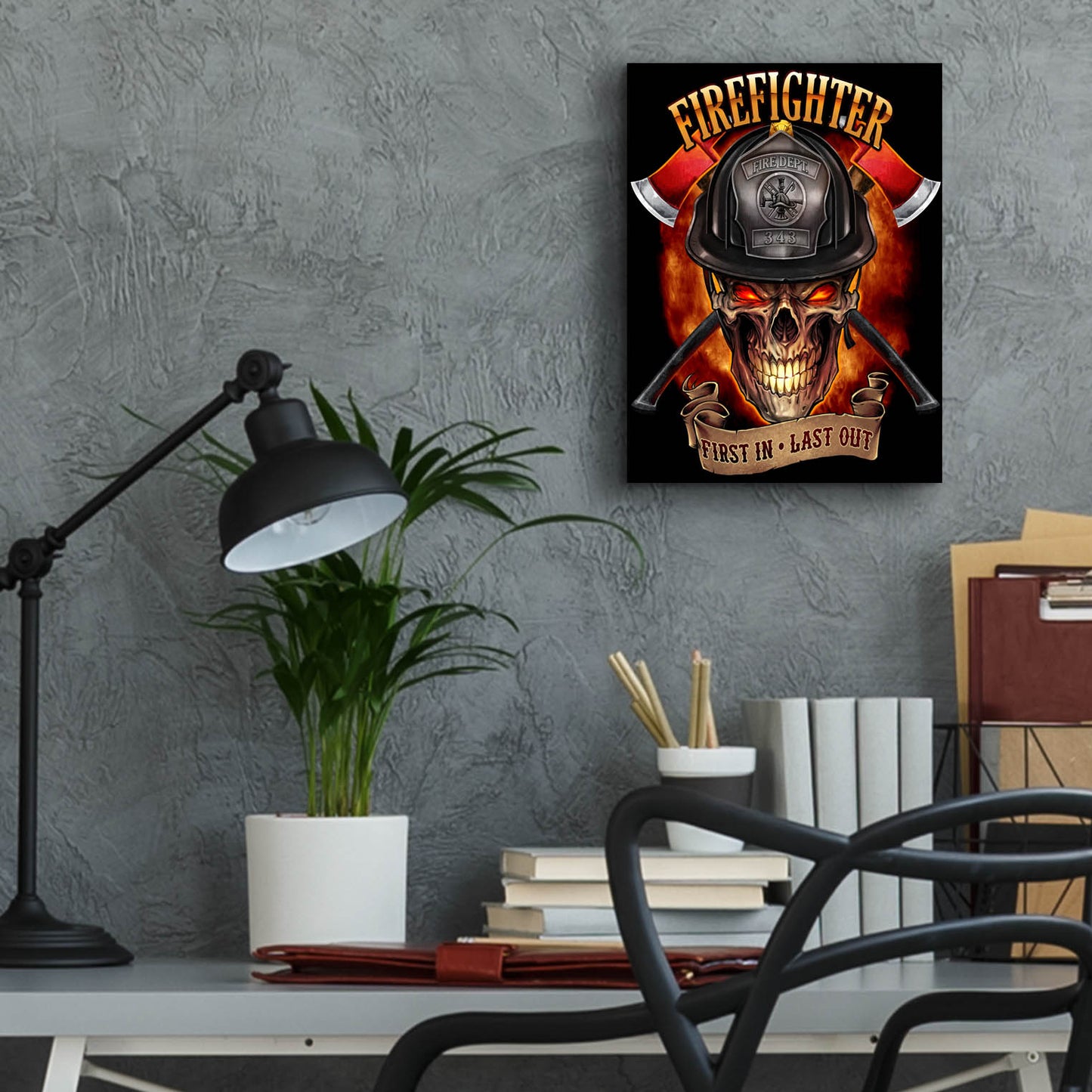 Epic Art 'Fire Fighter Skull' by Flyland Designs, Acrylic Glass Wall Art,12x16