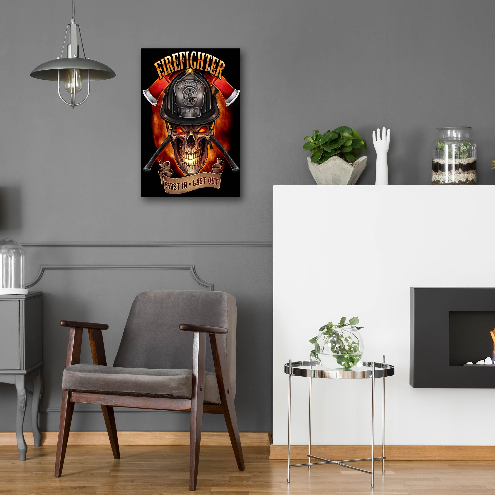 Epic Art 'Fire Fighter Skull' by Flyland Designs, Acrylic Glass Wall Art,16x24