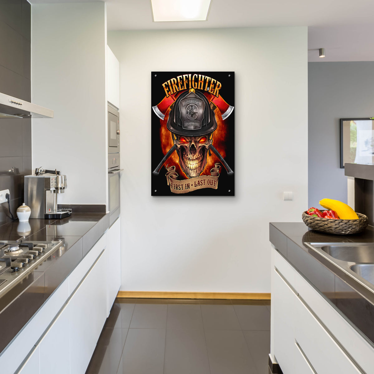 Epic Art 'Fire Fighter Skull' by Flyland Designs, Acrylic Glass Wall Art,24x36