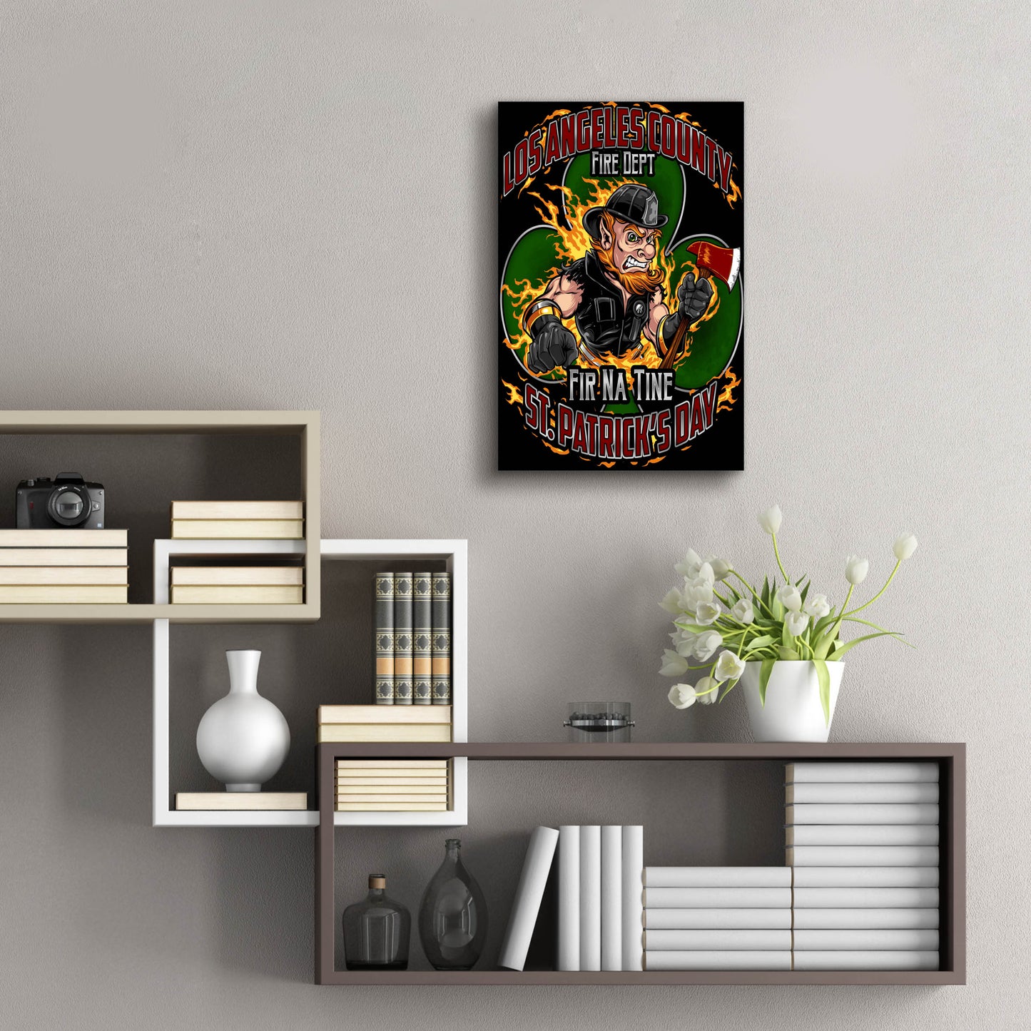 Epic Art 'Leprechaun fire-fighter 2016' by Flyland Designs, Acrylic Glass Wall Art,16x24