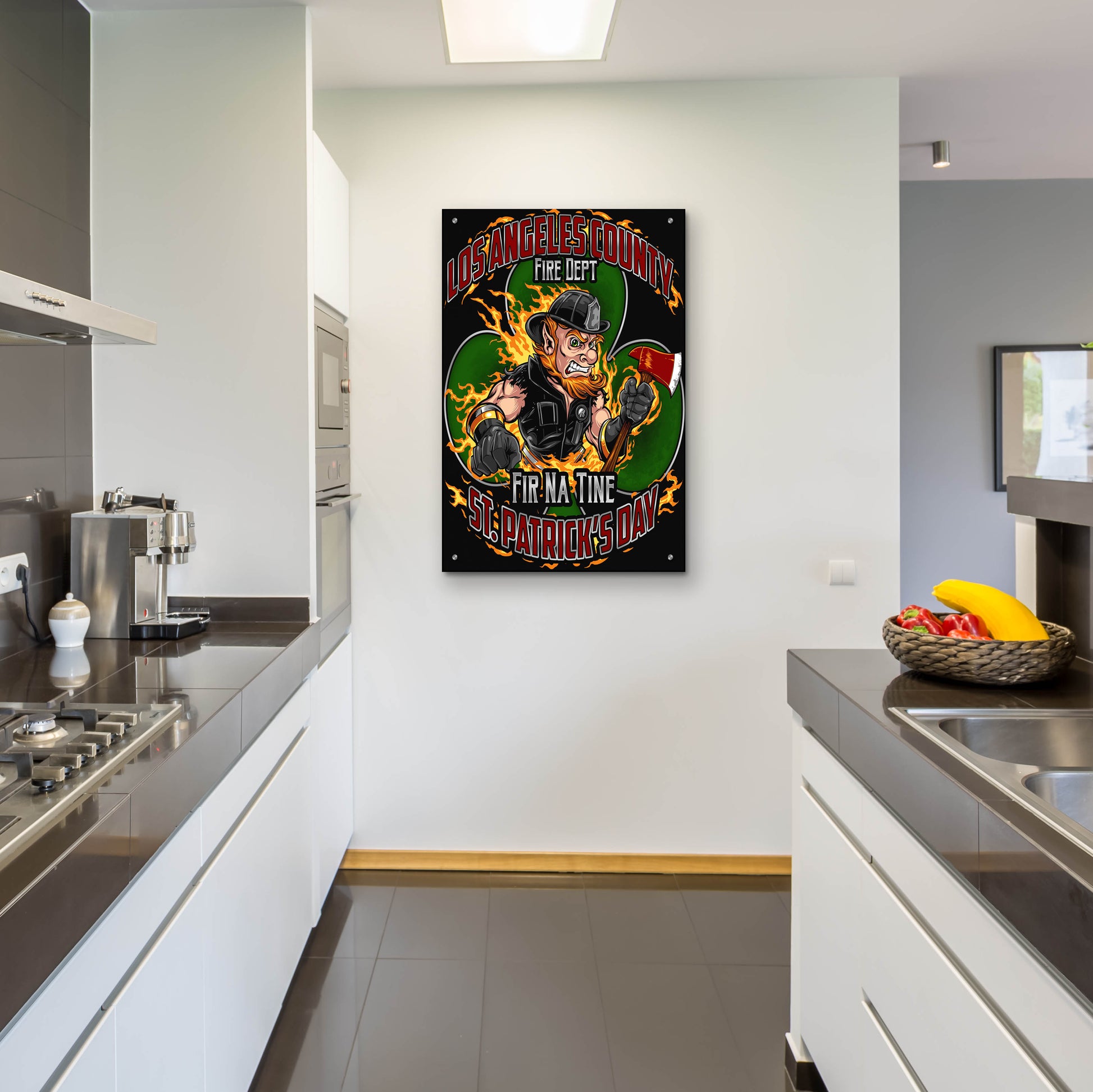 Epic Art 'Leprechaun fire-fighter 2016' by Flyland Designs, Acrylic Glass Wall Art,24x36