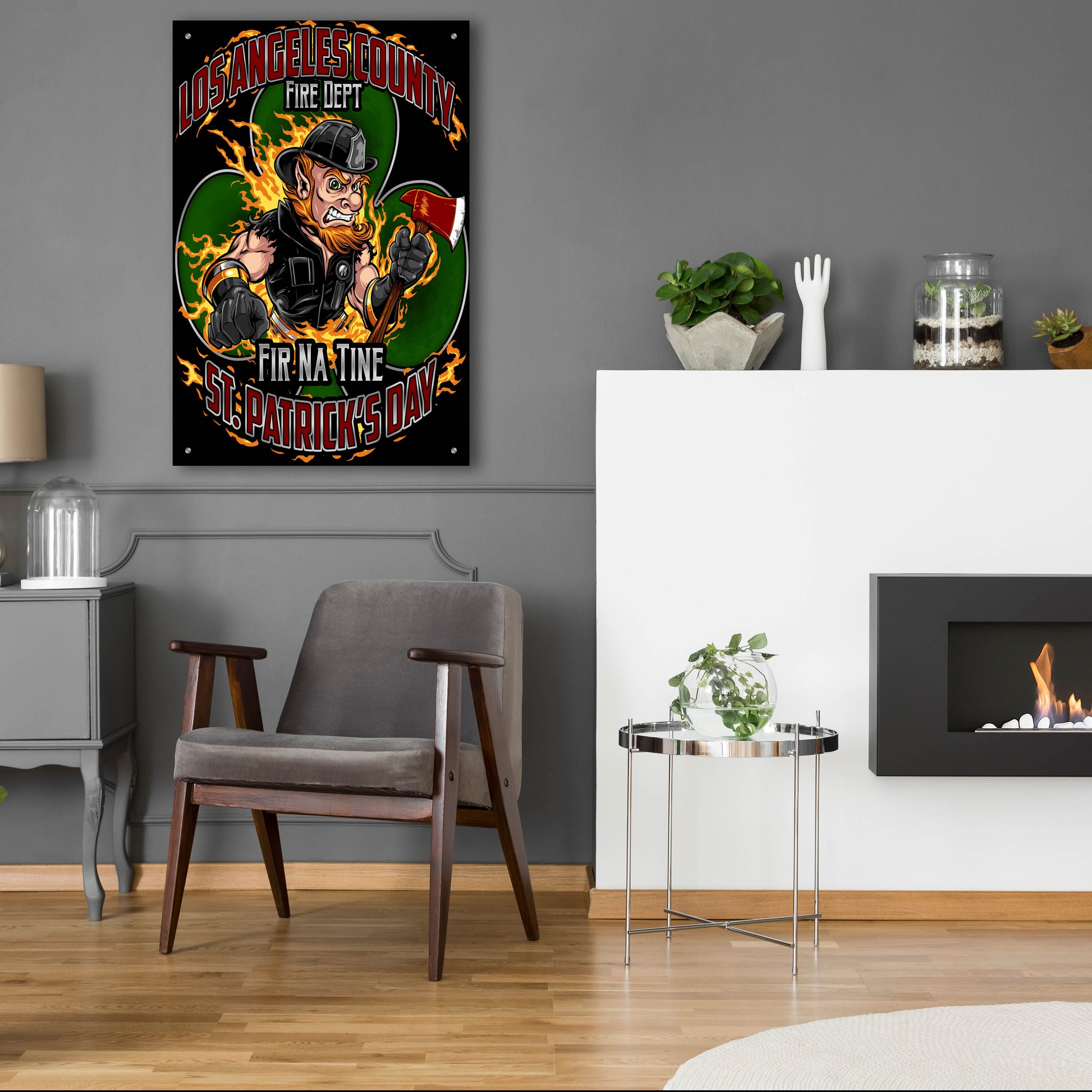 Epic Art 'Leprechaun fire-fighter 2016' by Flyland Designs, Acrylic Glass Wall Art,24x36