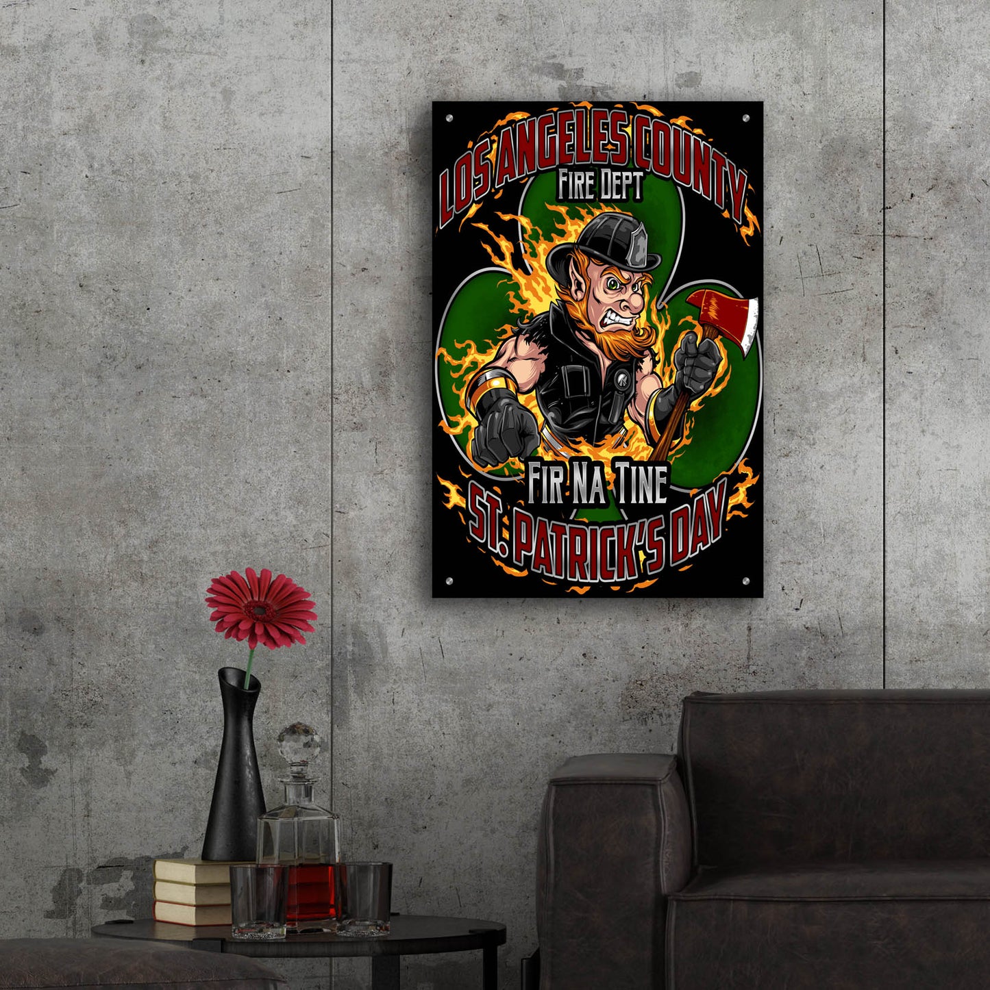 Epic Art 'Leprechaun fire-fighter 2016' by Flyland Designs, Acrylic Glass Wall Art,24x36