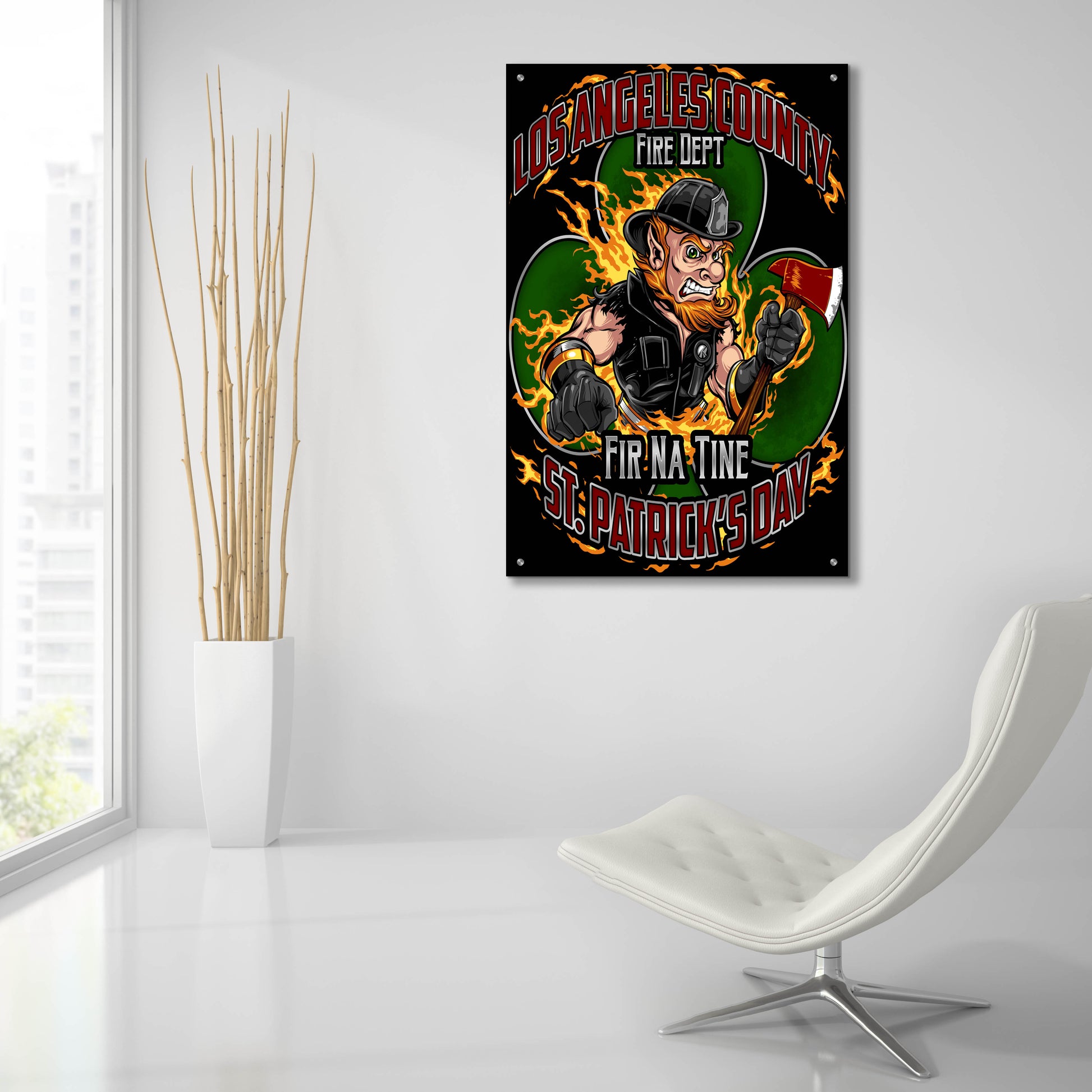 Epic Art 'Leprechaun fire-fighter 2016' by Flyland Designs, Acrylic Glass Wall Art,24x36