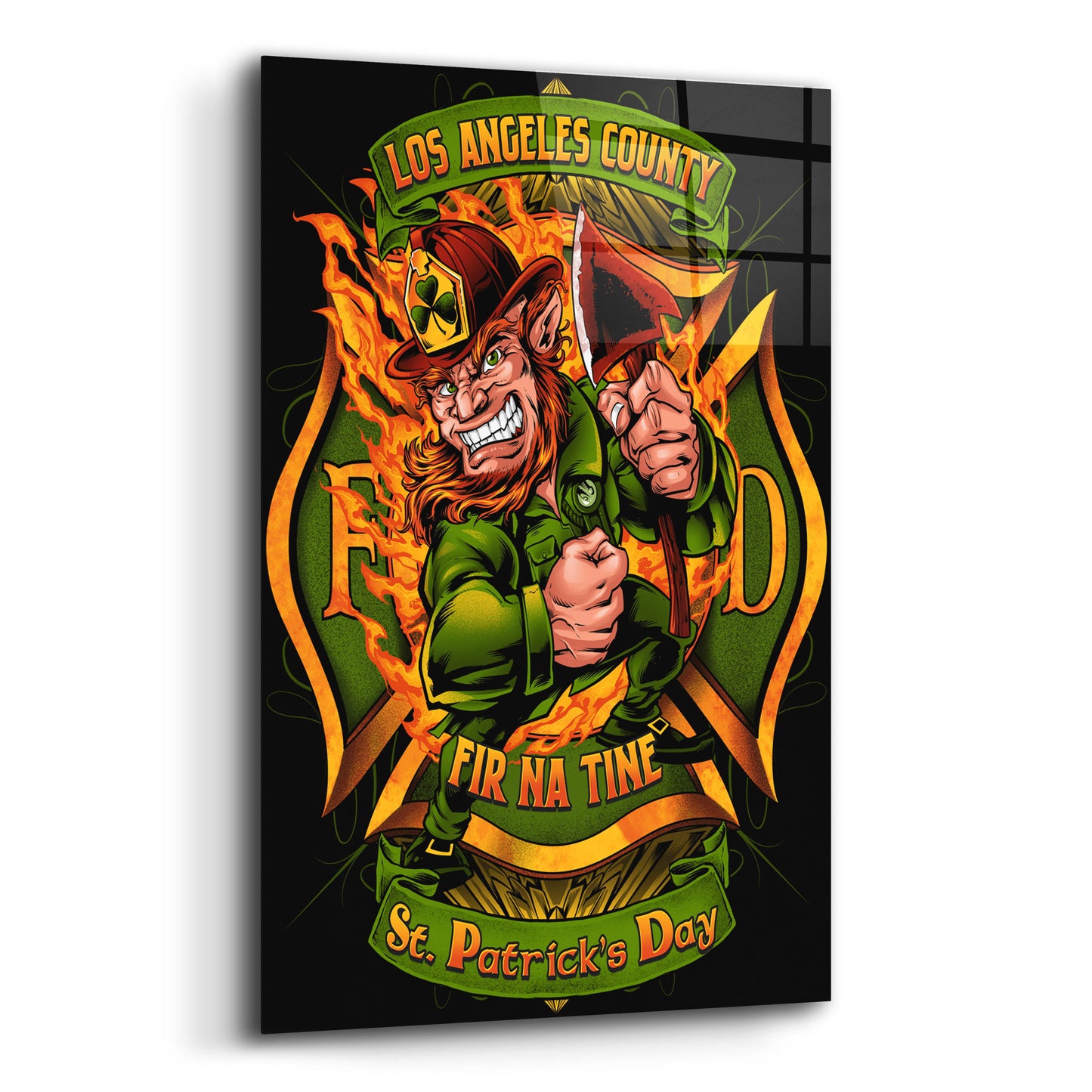 Epic Art 'Leprechuan fire-fighter 2' by Flyland Designs, Acrylic Glass Wall Art,12x16