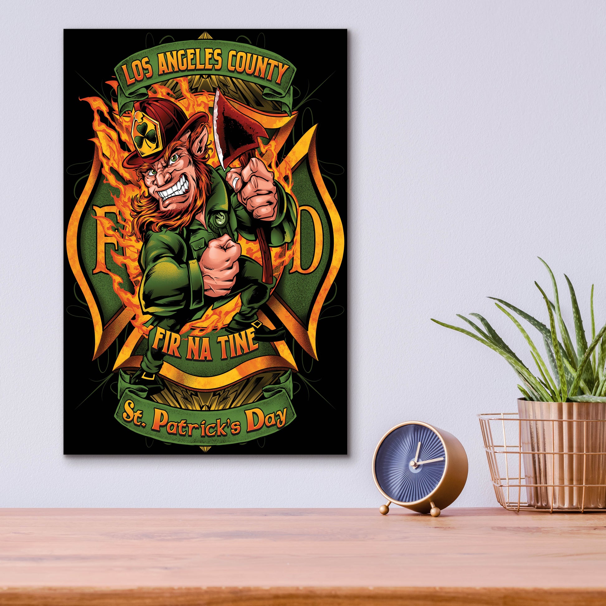 Epic Art 'Leprechuan fire-fighter 2' by Flyland Designs, Acrylic Glass Wall Art,12x16