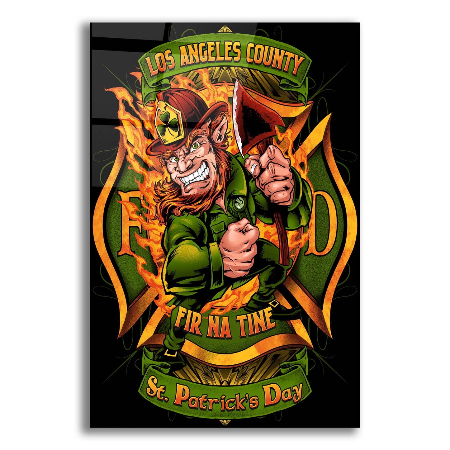 Epic Art 'Leprechuan fire-fighter 2' by Flyland Designs, Acrylic Glass Wall Art,12x16