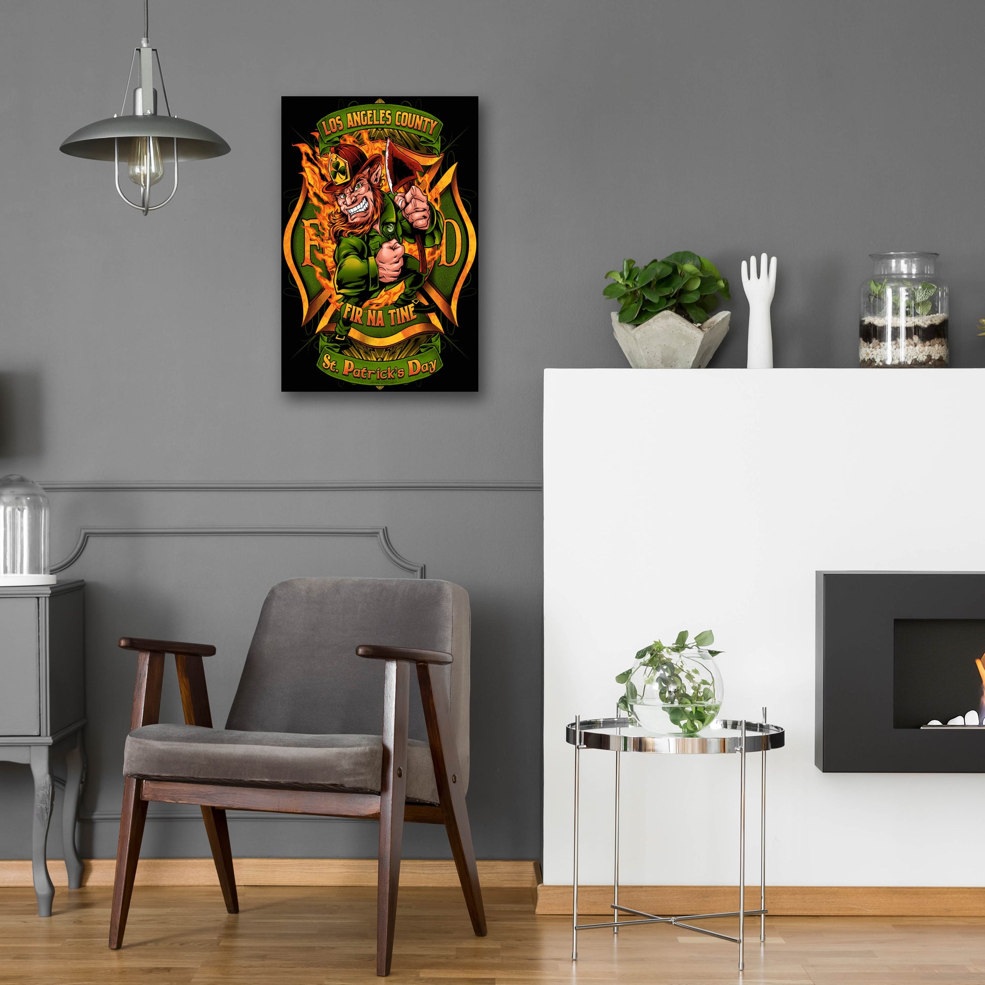 Epic Art 'Leprechuan fire-fighter 2' by Flyland Designs, Acrylic Glass Wall Art,16x24