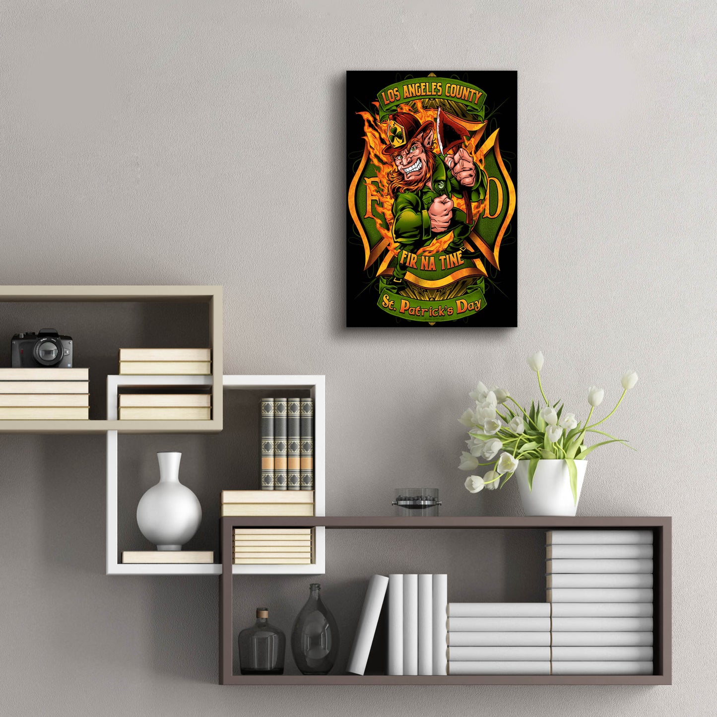 Epic Art 'Leprechuan fire-fighter 2' by Flyland Designs, Acrylic Glass Wall Art,16x24