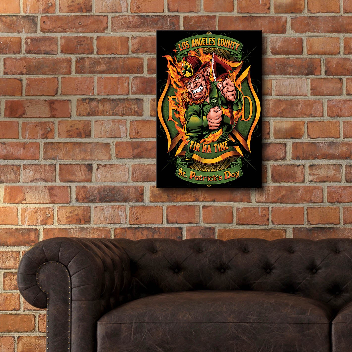 Epic Art 'Leprechuan fire-fighter 2' by Flyland Designs, Acrylic Glass Wall Art,16x24