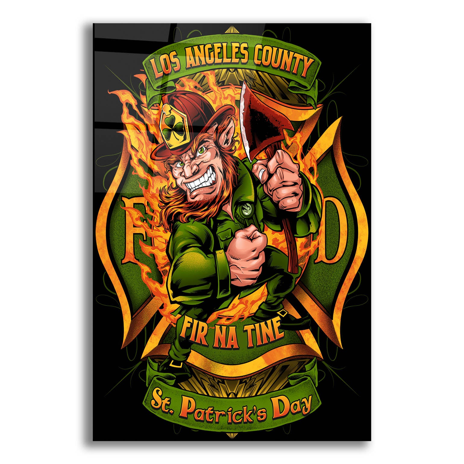 Epic Art 'Leprechuan fire-fighter 2' by Flyland Designs, Acrylic Glass Wall Art,16x24