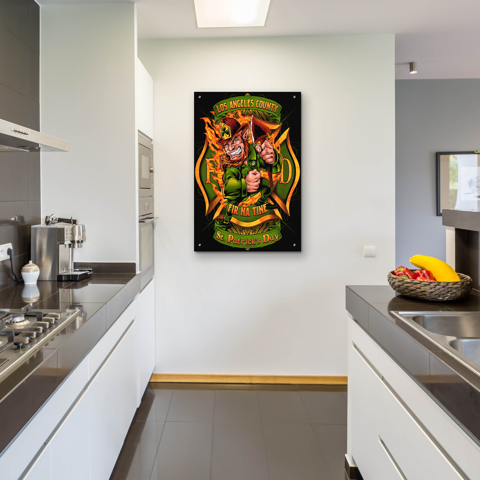 Epic Art 'Leprechuan fire-fighter 2' by Flyland Designs, Acrylic Glass Wall Art,24x36