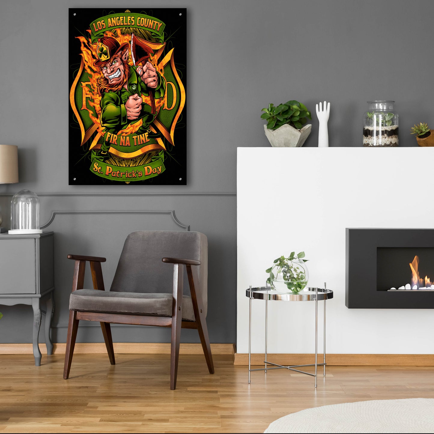 Epic Art 'Leprechuan fire-fighter 2' by Flyland Designs, Acrylic Glass Wall Art,24x36