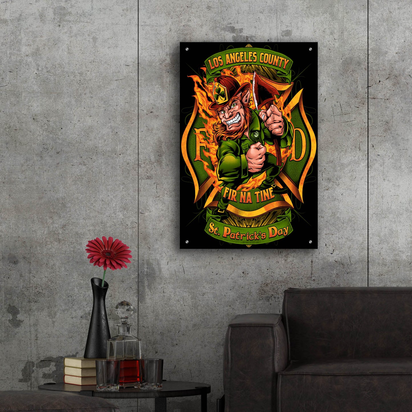 Epic Art 'Leprechuan fire-fighter 2' by Flyland Designs, Acrylic Glass Wall Art,24x36