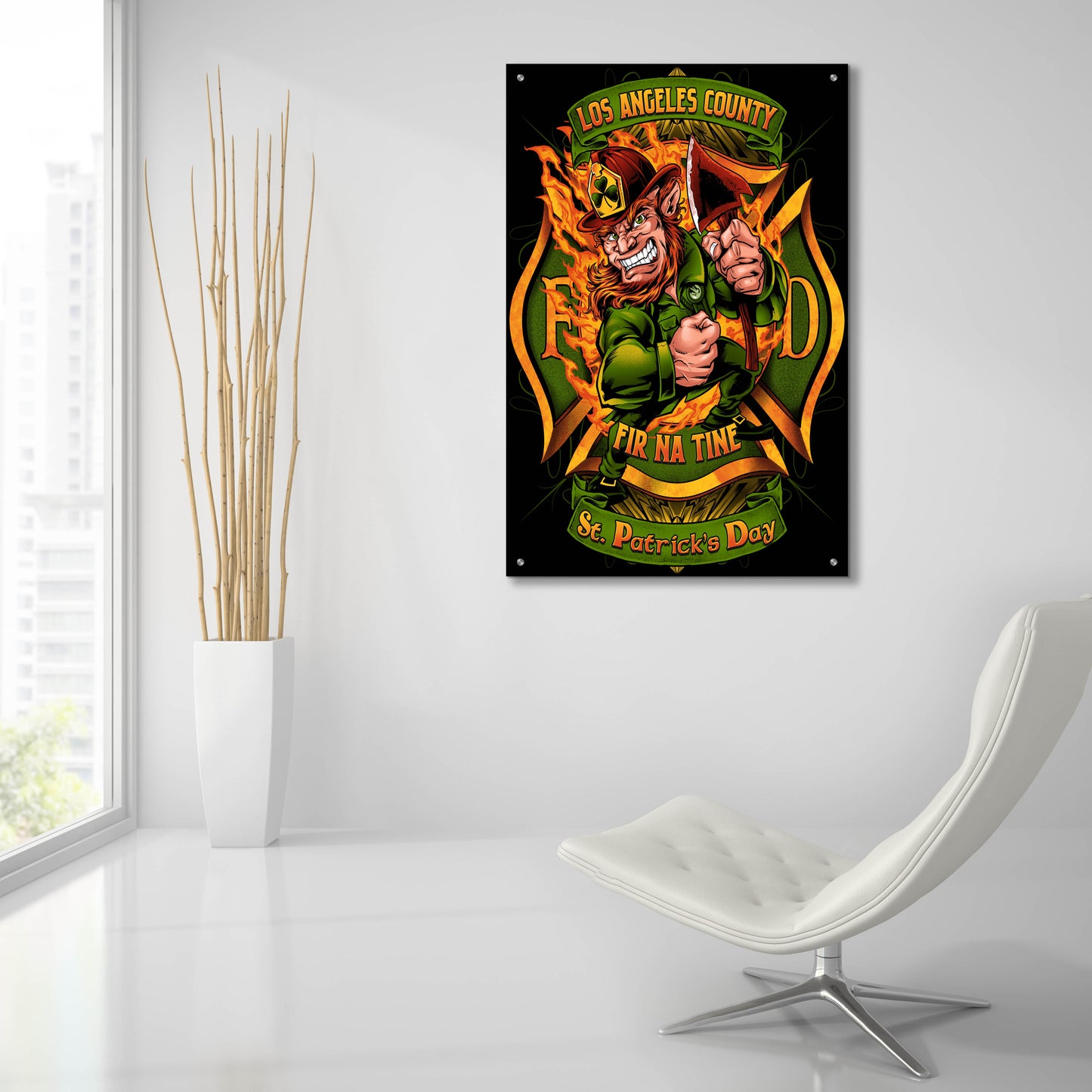 Epic Art 'Leprechuan fire-fighter 2' by Flyland Designs, Acrylic Glass Wall Art,24x36