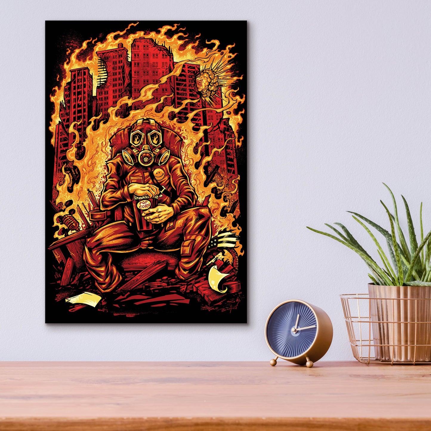 Epic Art 'Gas Mask Destroyed City' by Flyland Designs, Acrylic Glass Wall Art,12x16