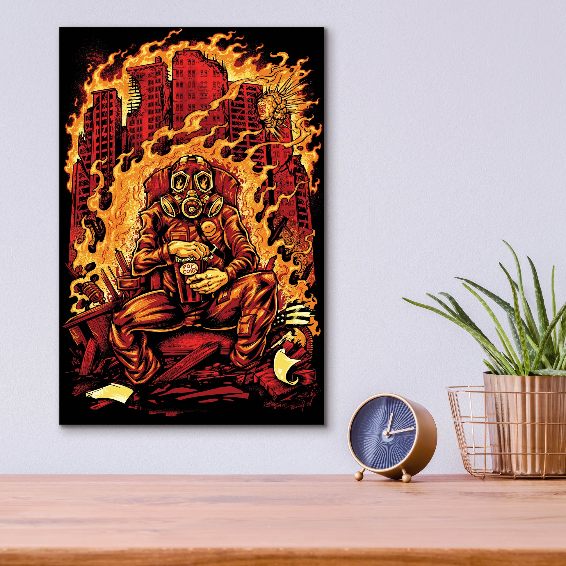 Epic Art 'Gas Mask Destroyed City' by Flyland Designs, Acrylic Glass Wall Art,12x16