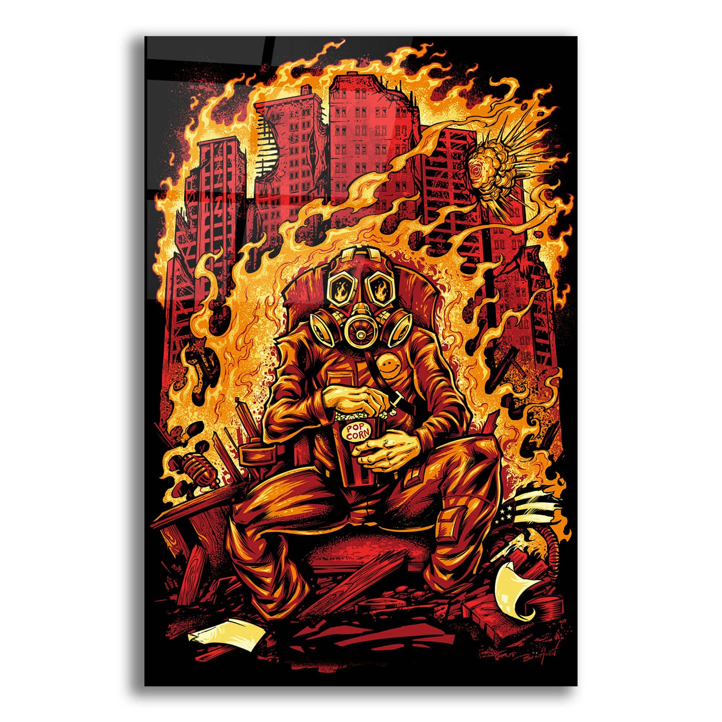 Epic Art 'Gas Mask Destroyed City' by Flyland Designs, Acrylic Glass Wall Art,12x16