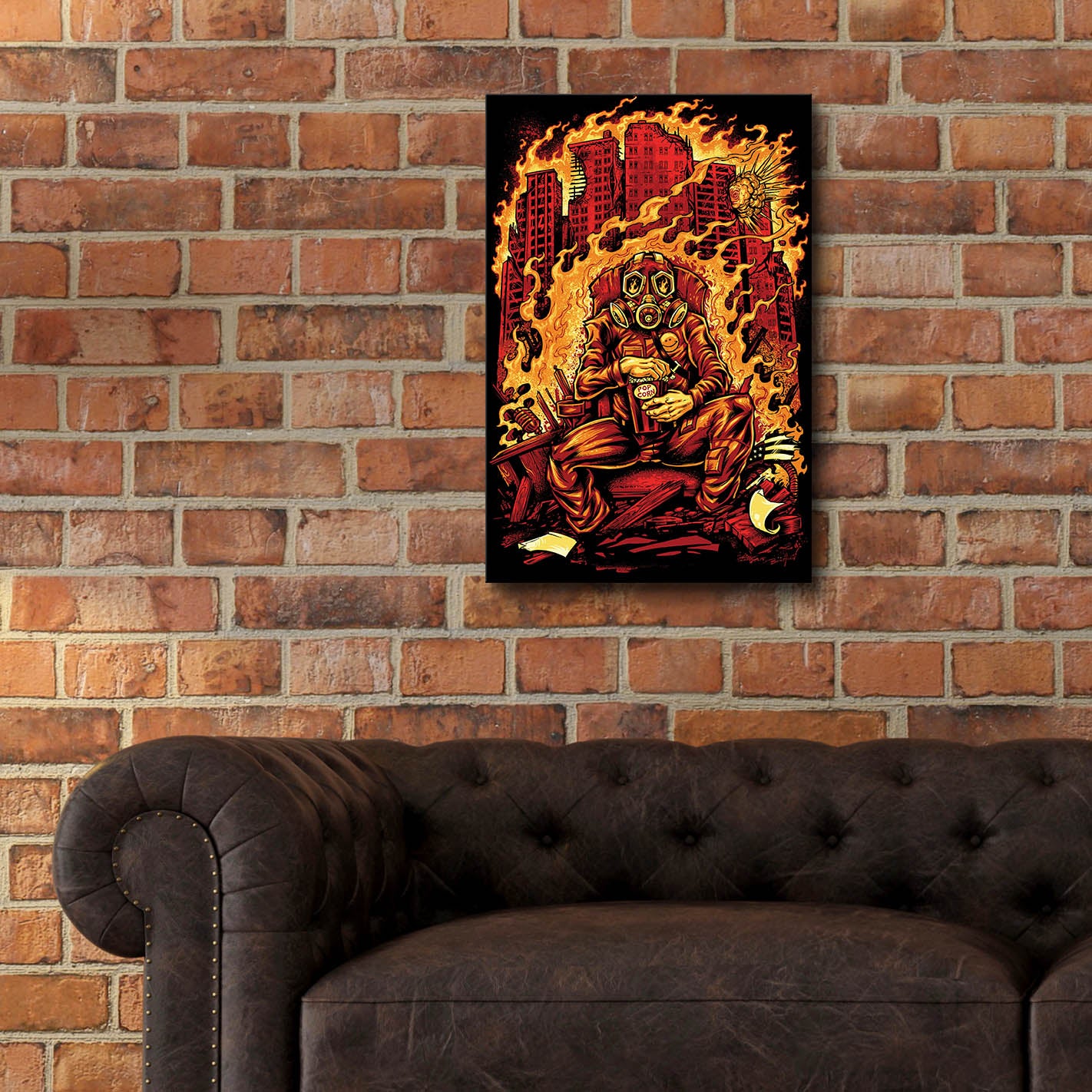 Epic Art 'Gas Mask Destroyed City' by Flyland Designs, Acrylic Glass Wall Art,16x24