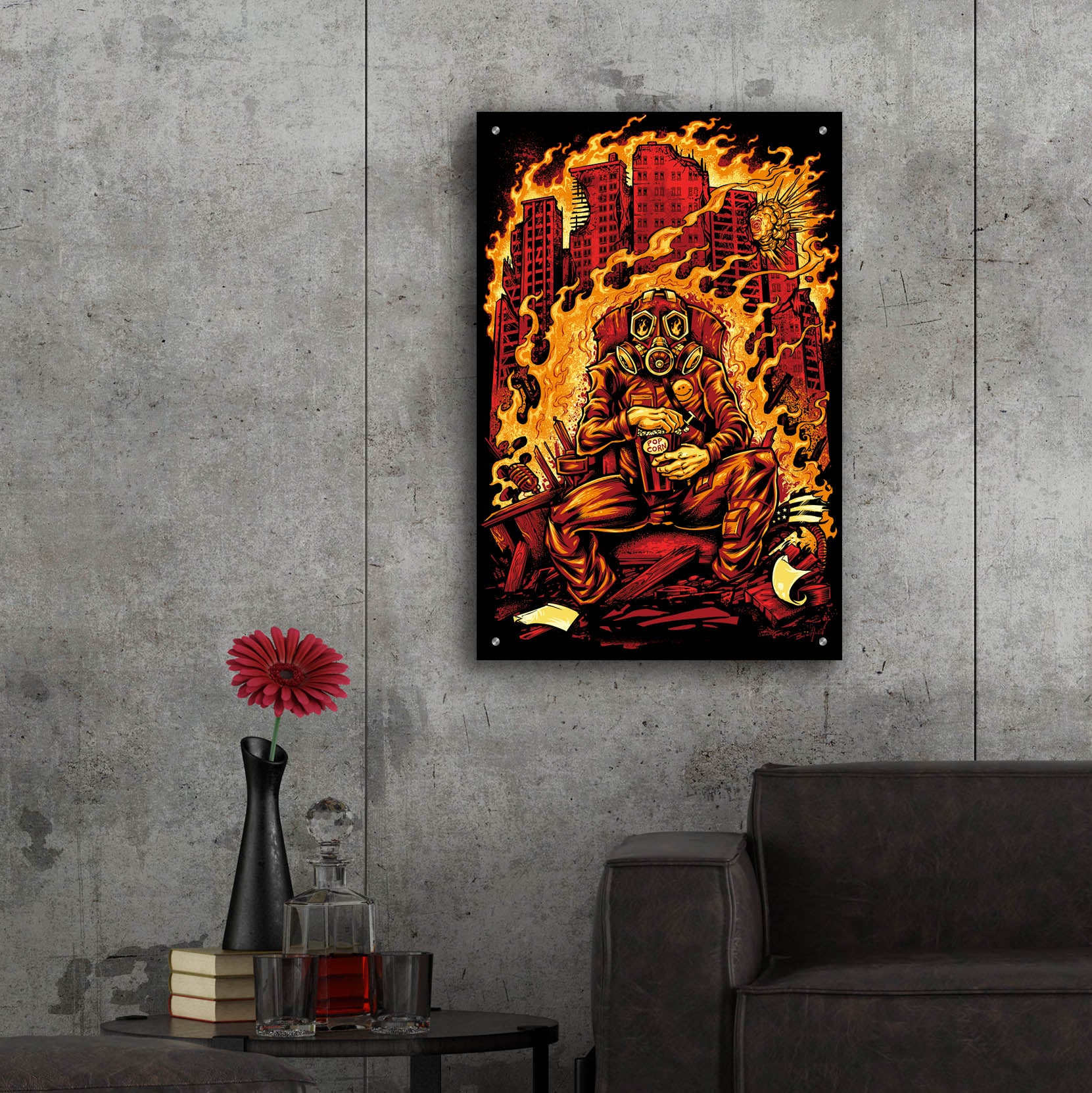 Epic Art 'Gas Mask Destroyed City' by Flyland Designs, Acrylic Glass Wall Art,24x36