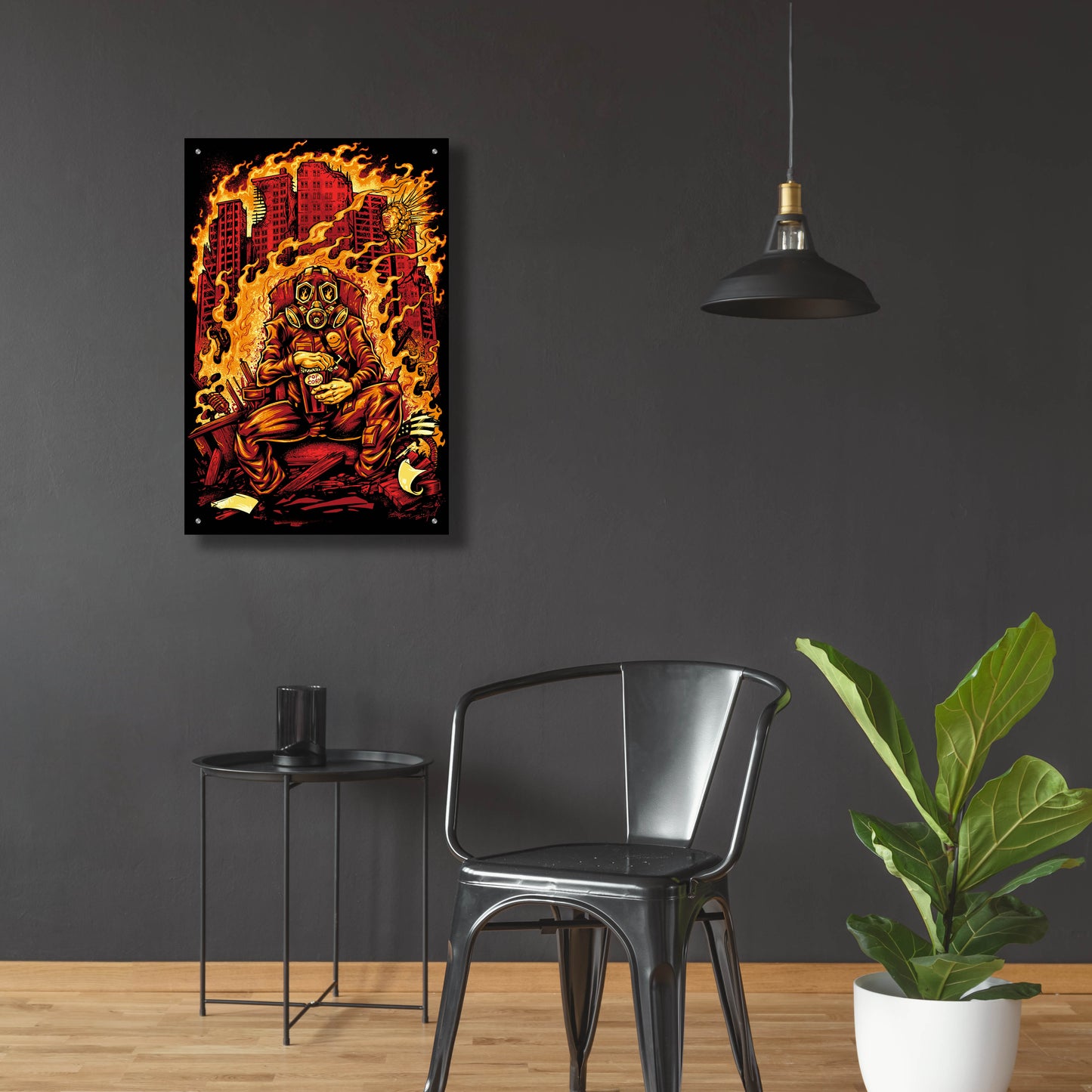 Epic Art 'Gas Mask Destroyed City' by Flyland Designs, Acrylic Glass Wall Art,24x36