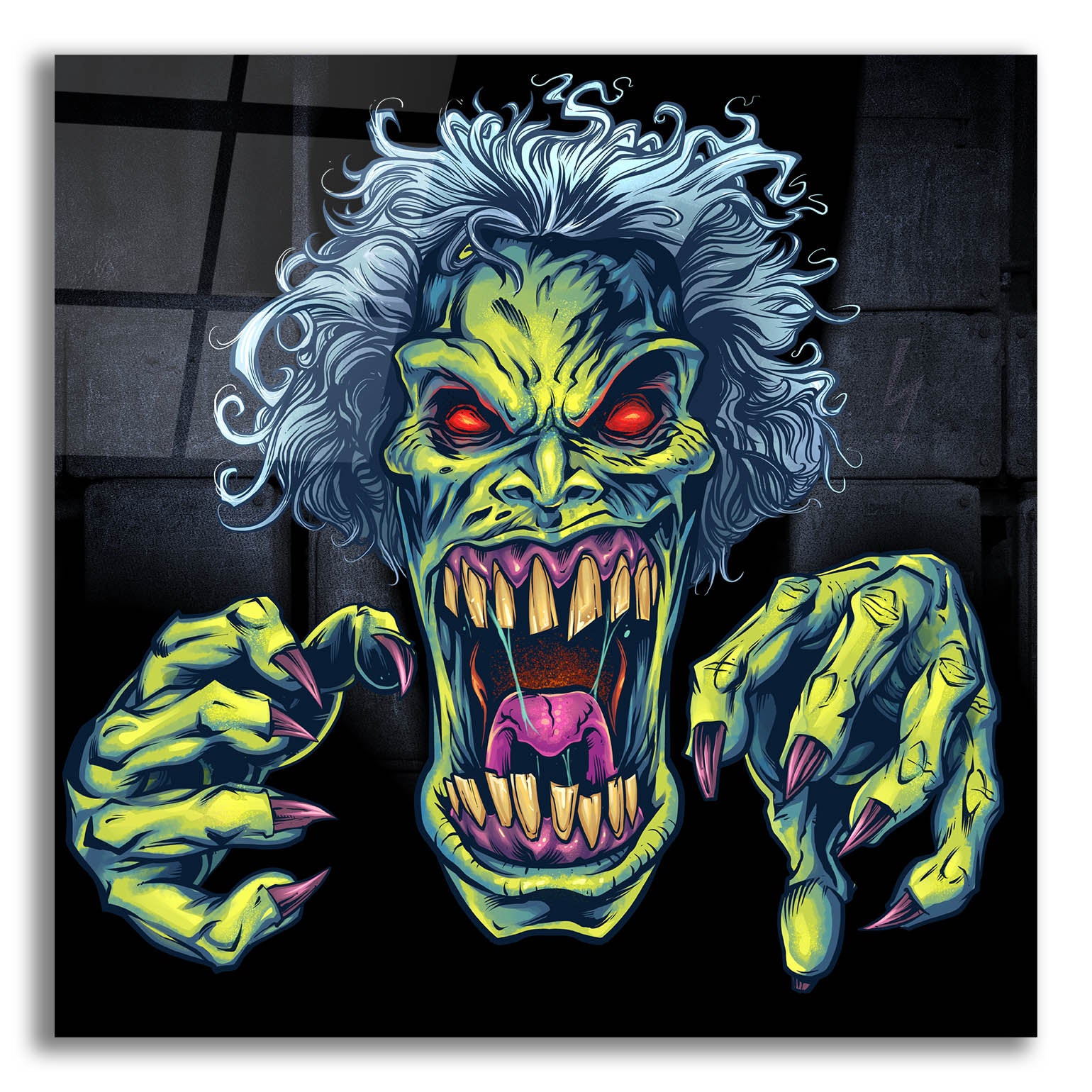 Epic Art 'Green Cartoon Zombie' by Flyland Designs, Acrylic Glass Wall Art,12x12