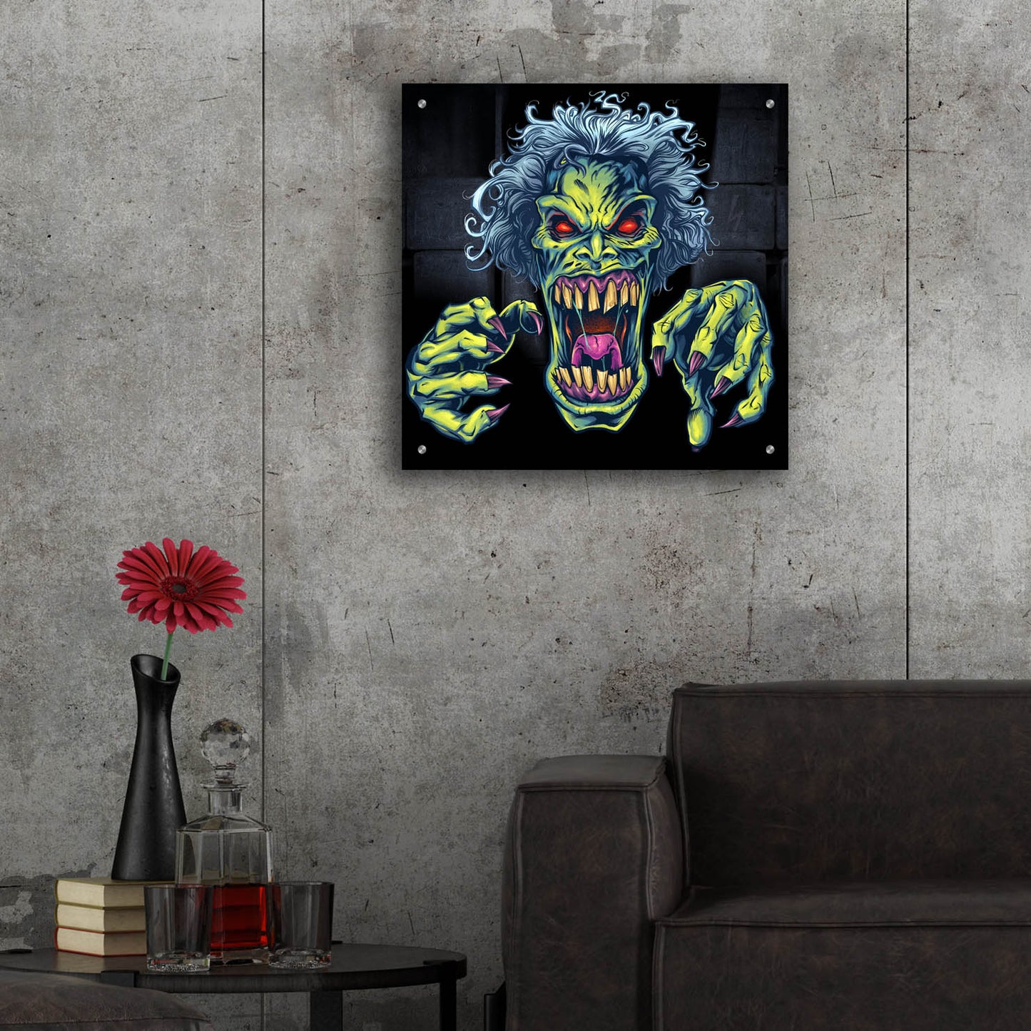 Epic Art 'Green Cartoon Zombie' by Flyland Designs, Acrylic Glass Wall Art,24x24