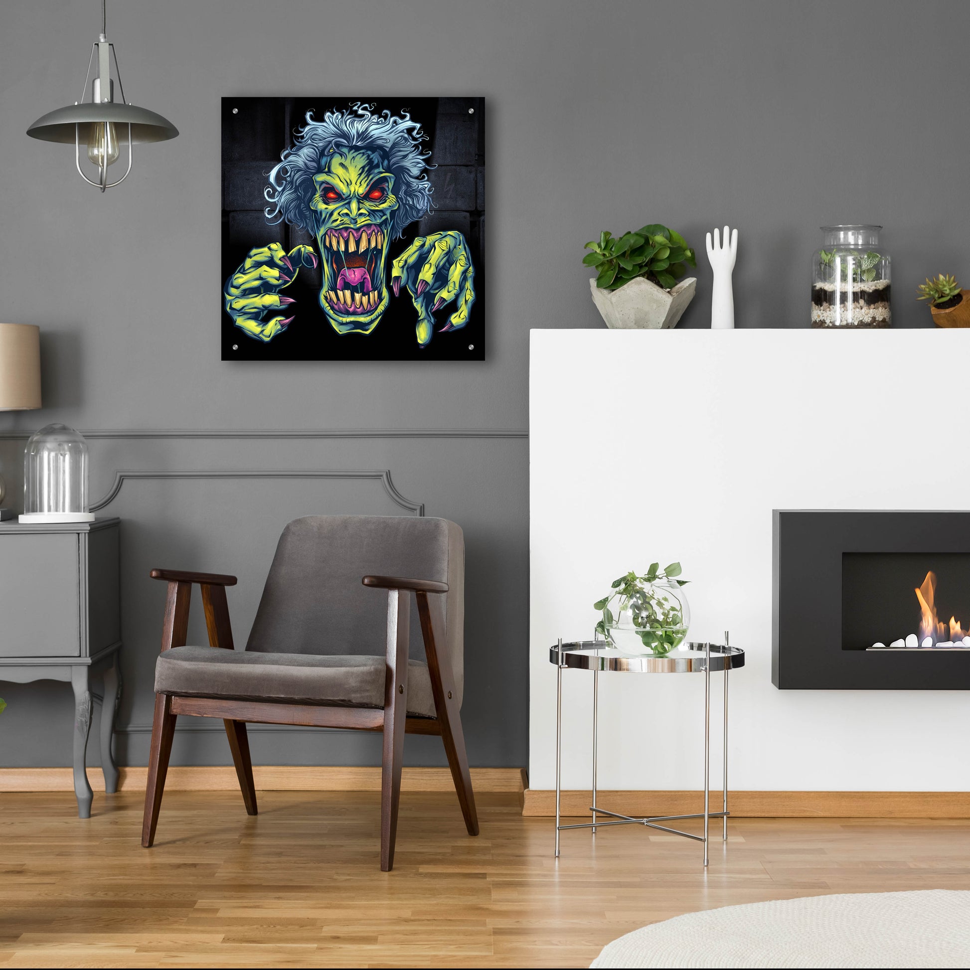 Epic Art 'Green Cartoon Zombie' by Flyland Designs, Acrylic Glass Wall Art,24x24