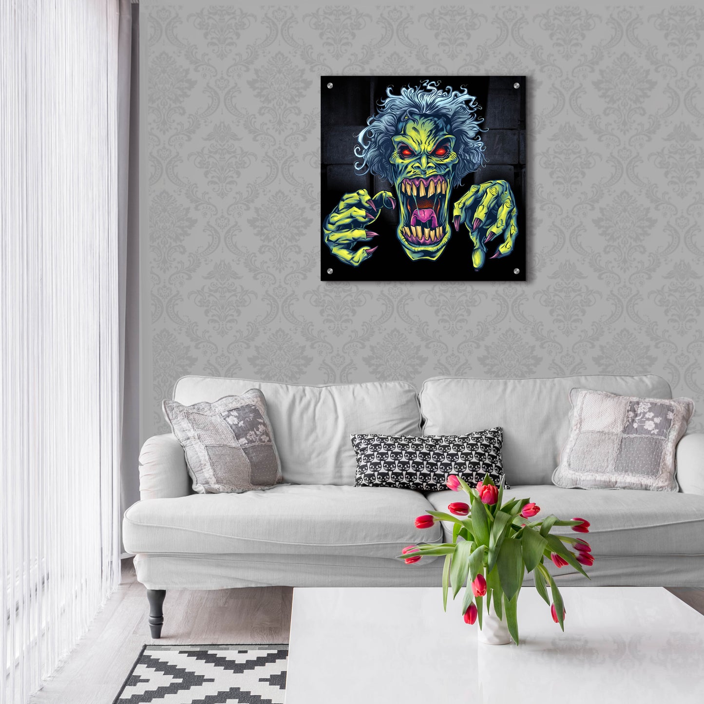 Epic Art 'Green Cartoon Zombie' by Flyland Designs, Acrylic Glass Wall Art,24x24