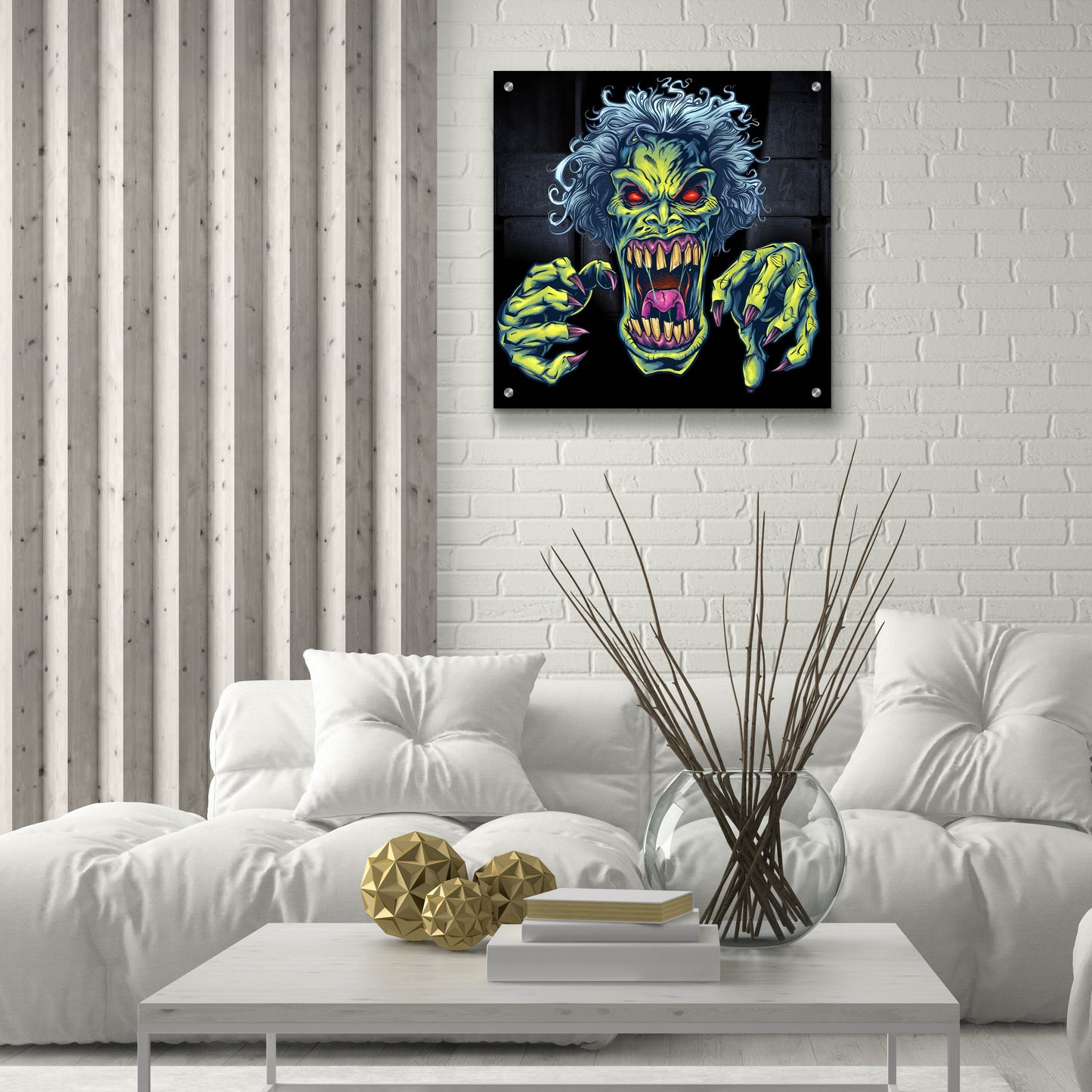 Epic Art 'Green Cartoon Zombie' by Flyland Designs, Acrylic Glass Wall Art,24x24