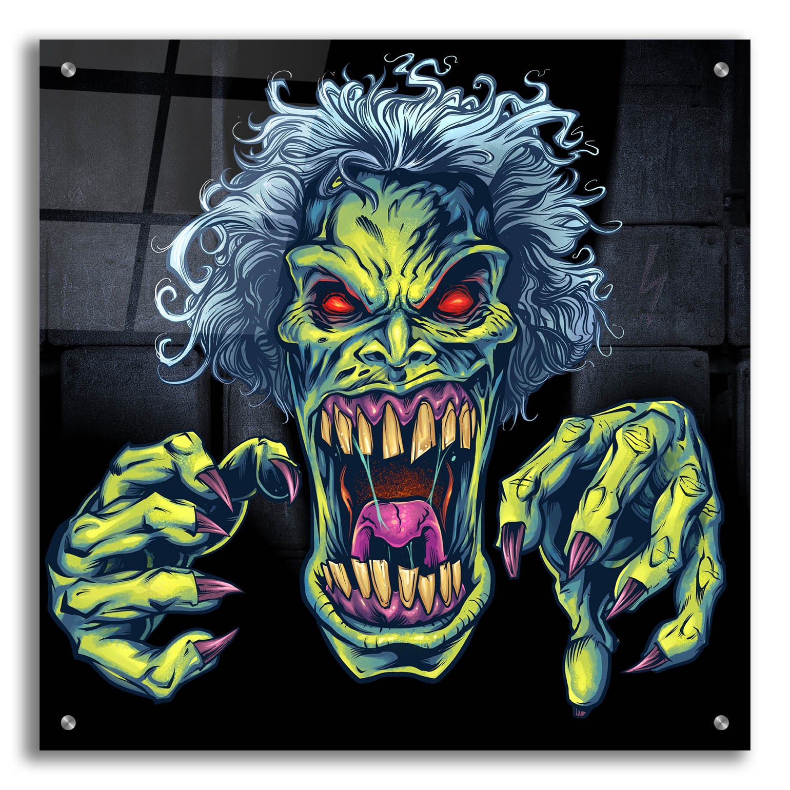 Epic Art 'Green Cartoon Zombie' by Flyland Designs, Acrylic Glass Wall Art,24x24