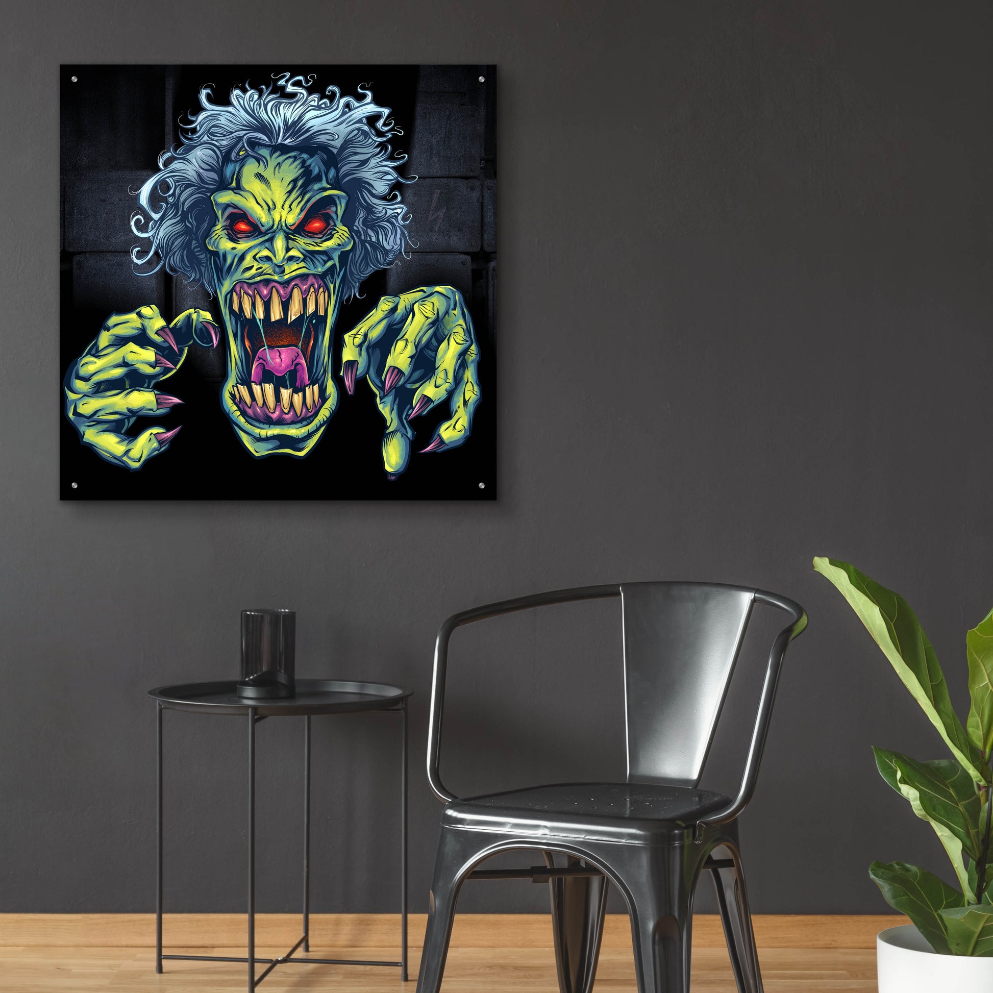 Epic Art 'Green Cartoon Zombie' by Flyland Designs, Acrylic Glass Wall Art,36x36