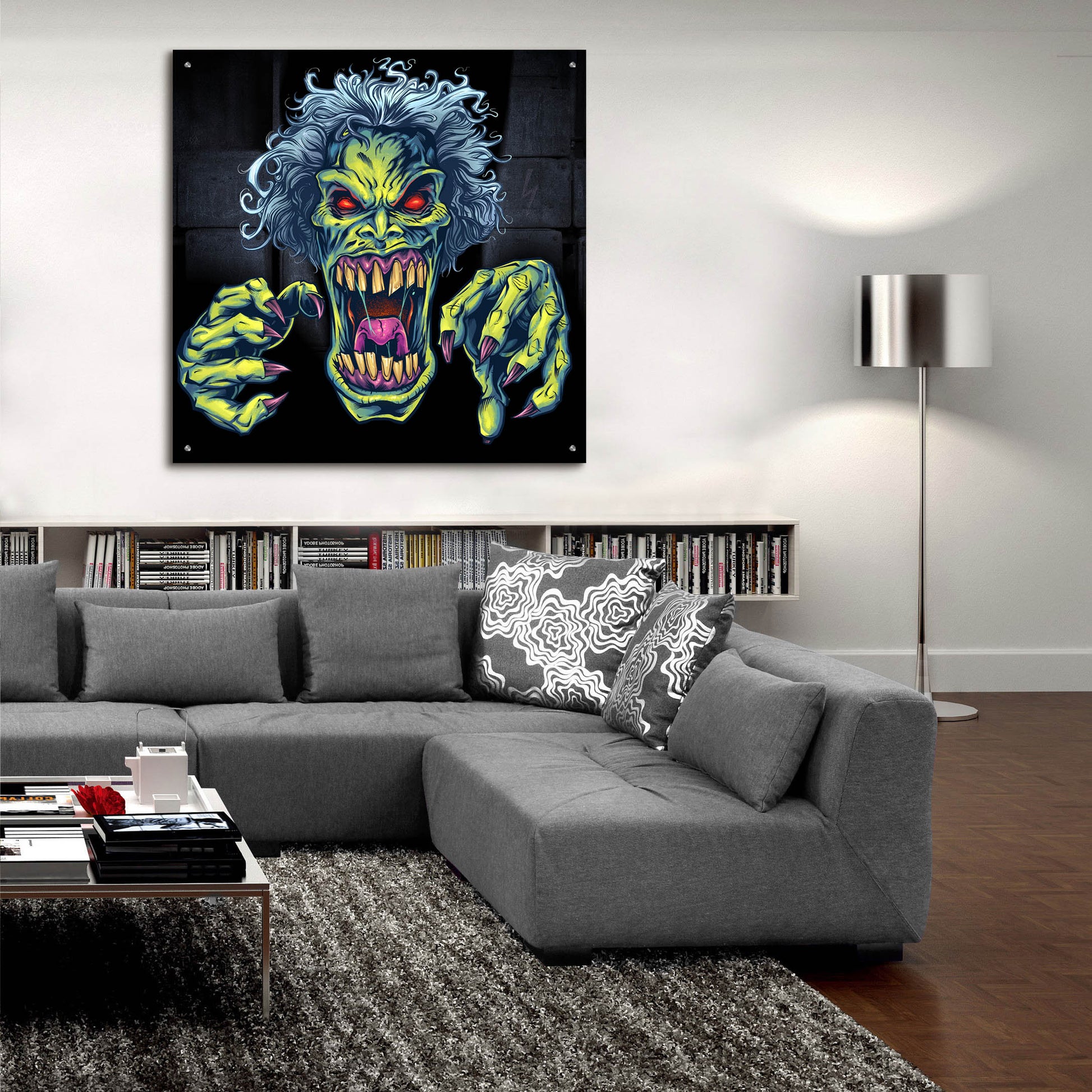 Epic Art 'Green Cartoon Zombie' by Flyland Designs, Acrylic Glass Wall Art,36x36