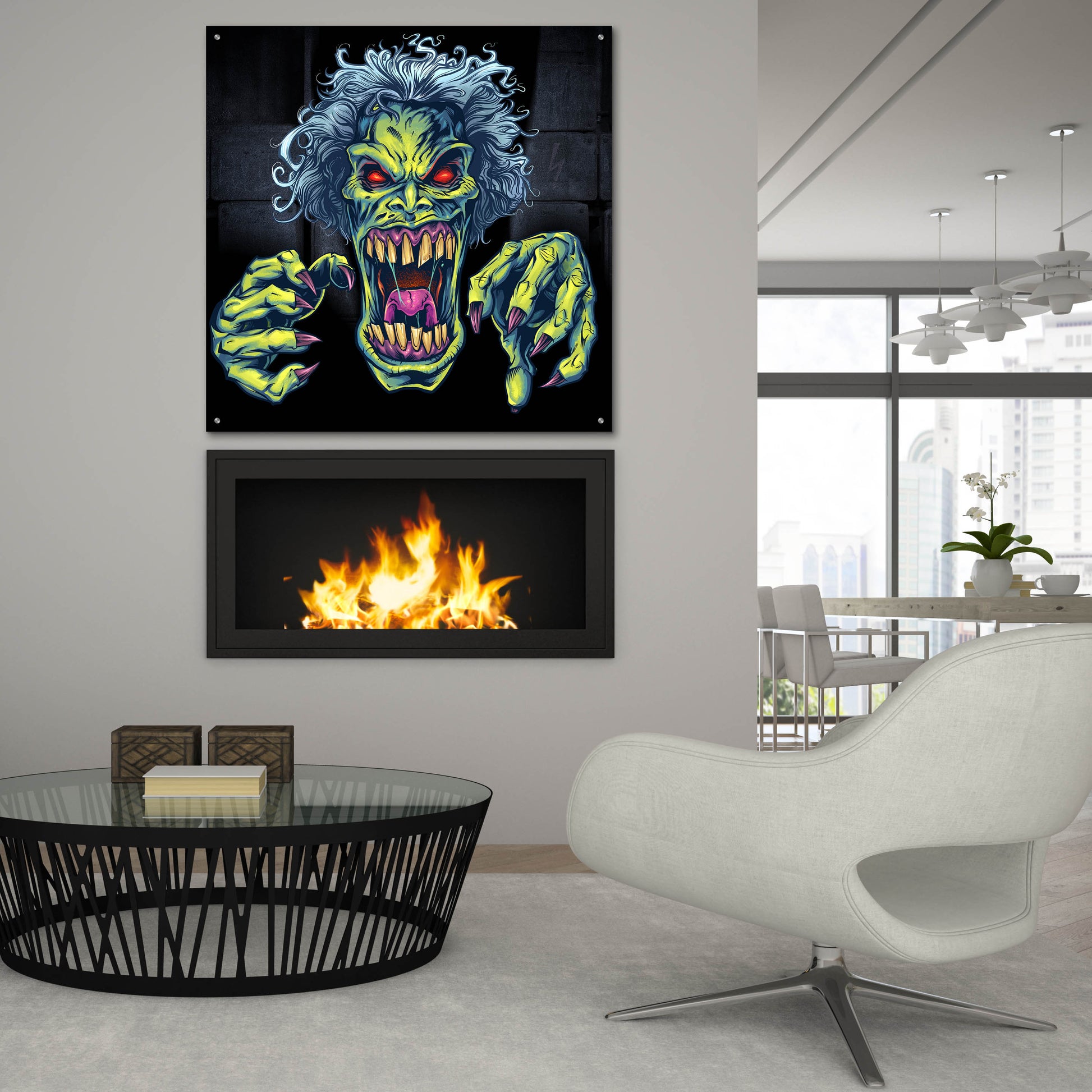 Epic Art 'Green Cartoon Zombie' by Flyland Designs, Acrylic Glass Wall Art,36x36