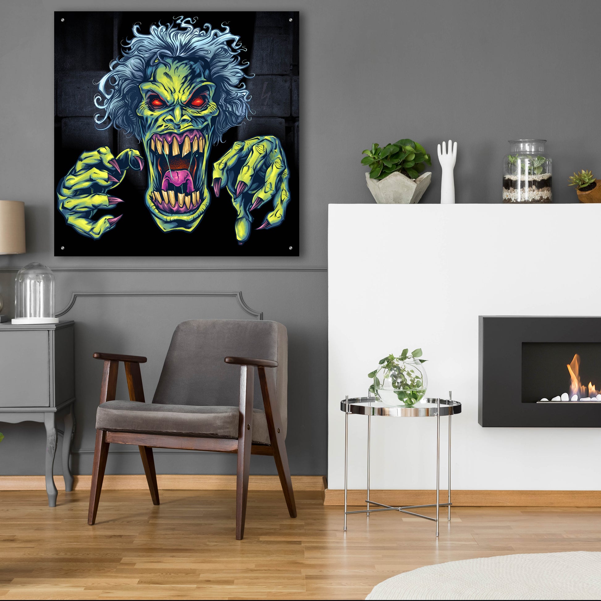 Epic Art 'Green Cartoon Zombie' by Flyland Designs, Acrylic Glass Wall Art,36x36