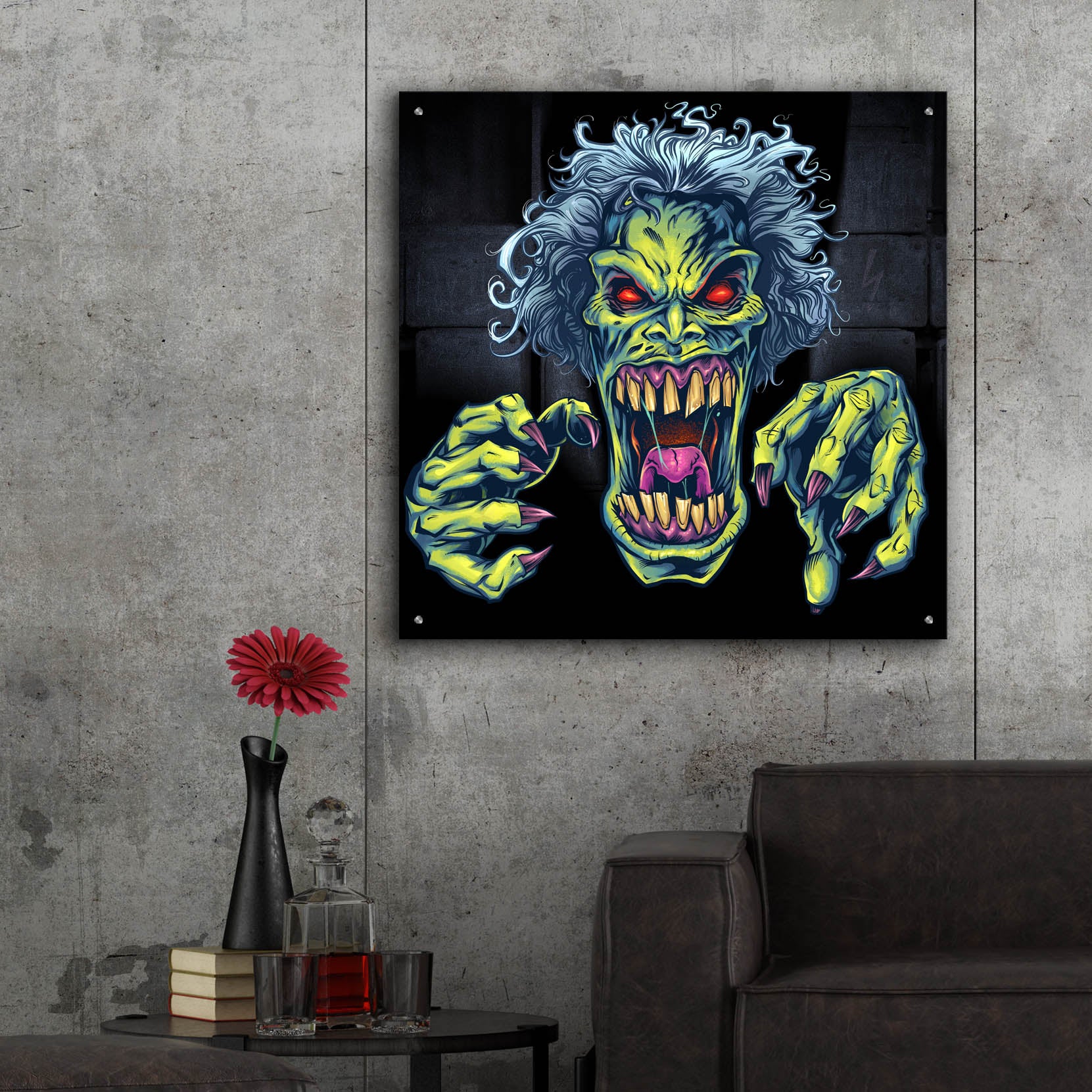 Epic Art 'Green Cartoon Zombie' by Flyland Designs, Acrylic Glass Wall Art,36x36