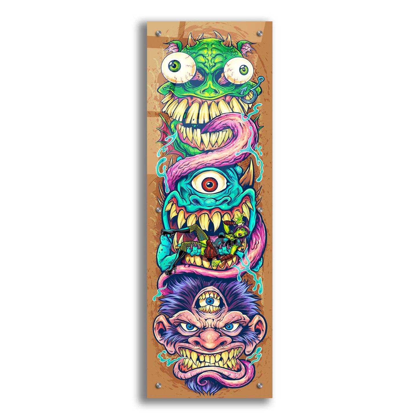 Epic Art 'Monster Faces Skateboard' by Flyland Designs, Acrylic Glass Wall Art