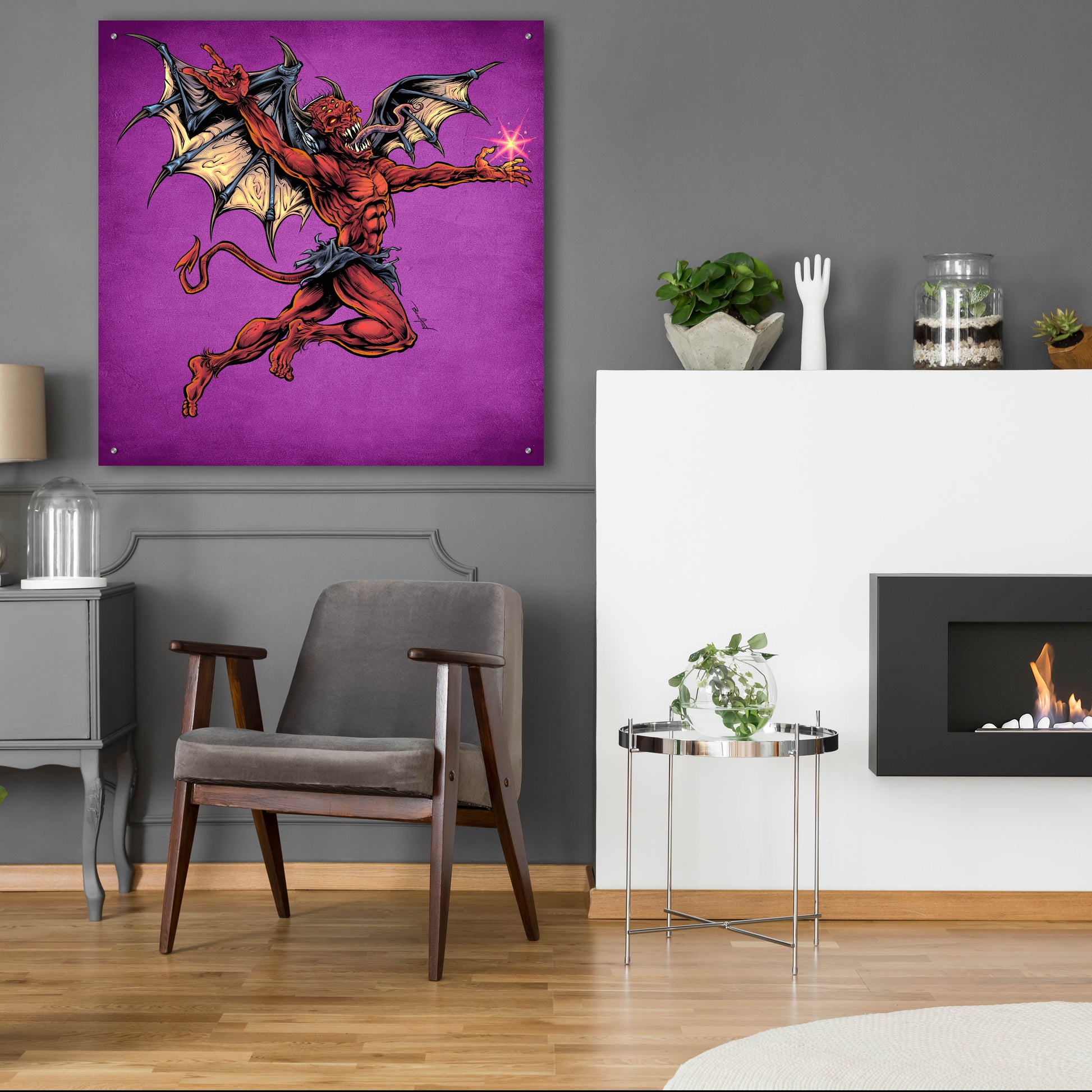 Epic Art 'Red Devil With Wings' by Flyland Designs, Acrylic Glass Wall Art,36x36