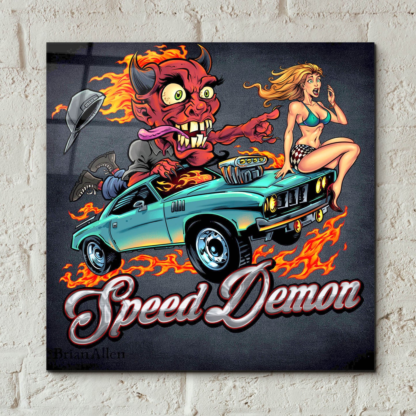 Epic Art 'Speed Demon Flaming Hot Rod' by Flyland Designs, Acrylic Glass Wall Art,12x12