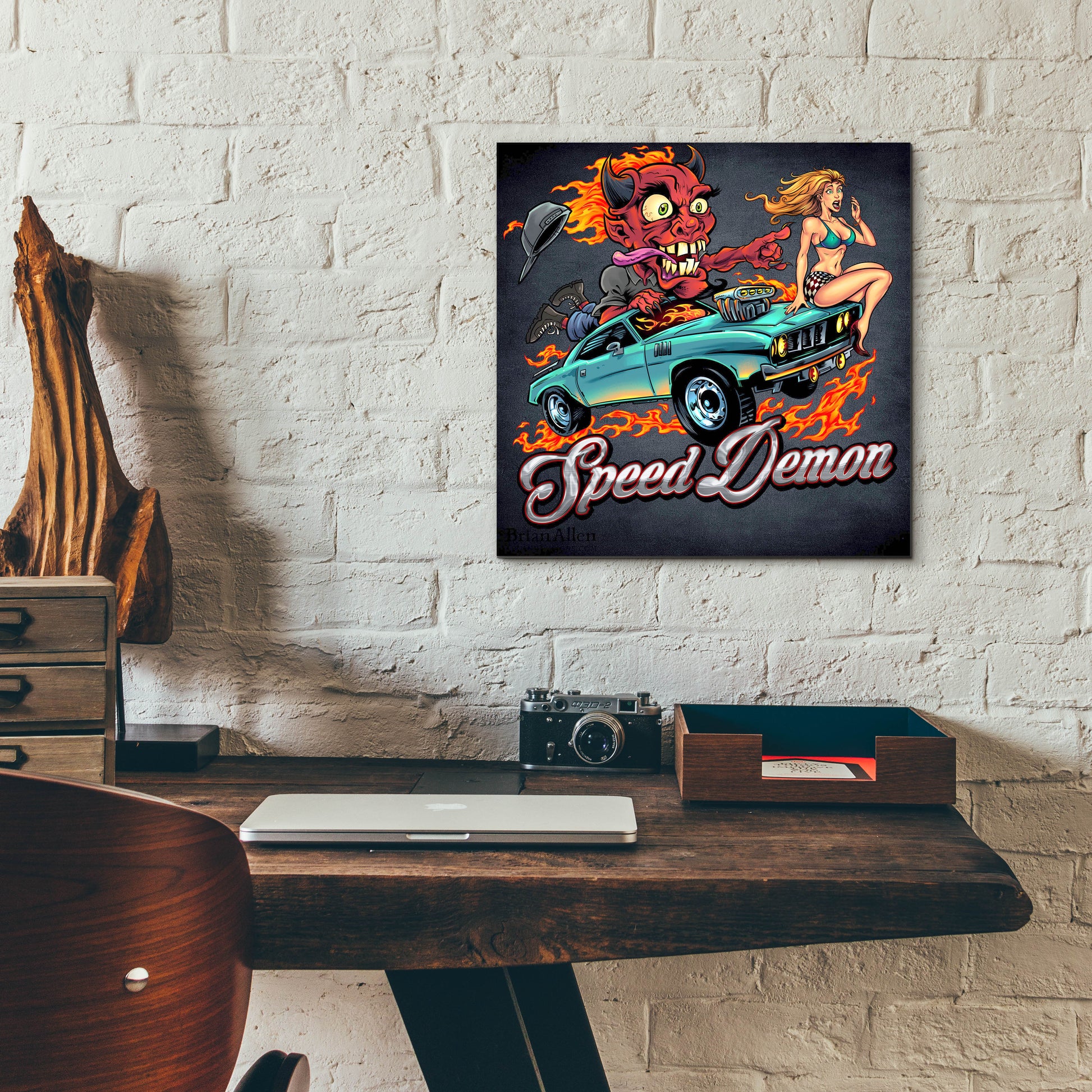 Epic Art 'Speed Demon Flaming Hot Rod' by Flyland Designs, Acrylic Glass Wall Art,12x12