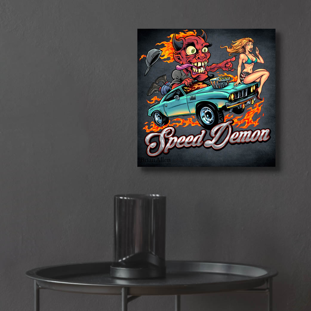 Epic Art 'Speed Demon Flaming Hot Rod' by Flyland Designs, Acrylic Glass Wall Art,12x12